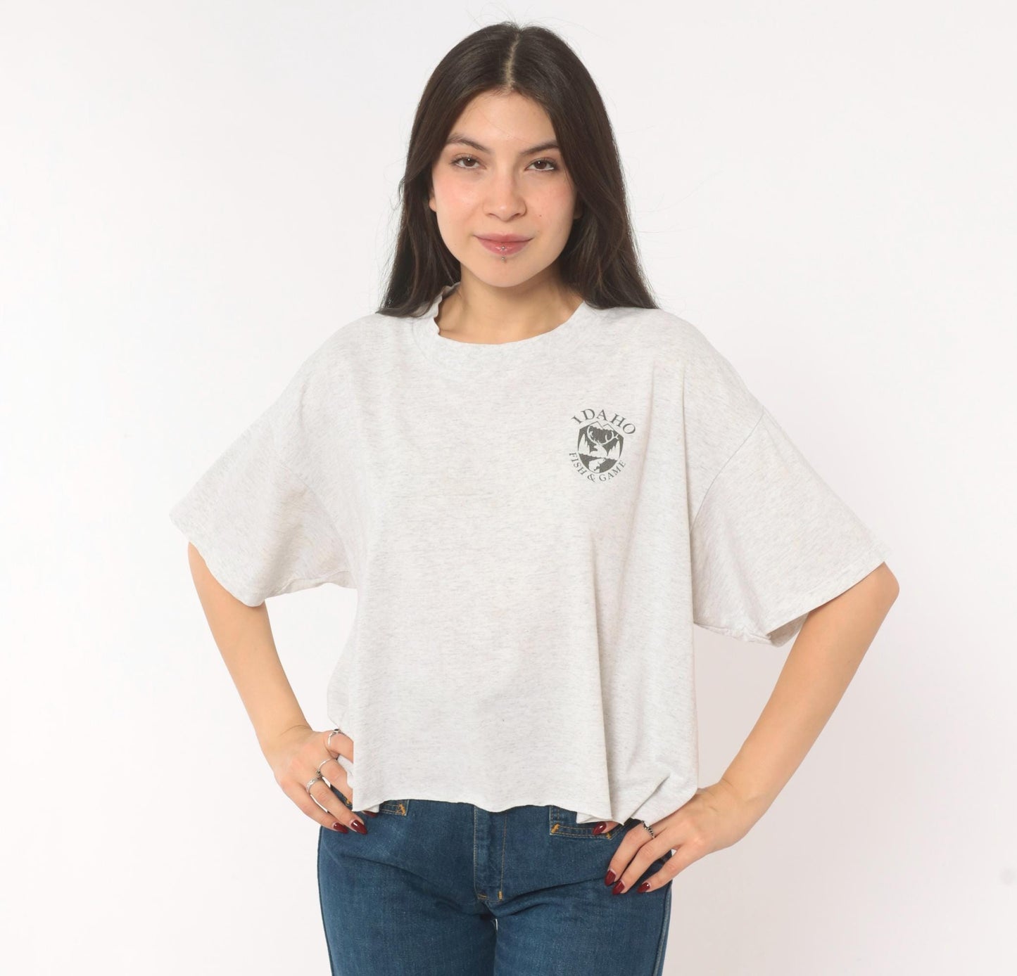 90s Idaho Fish And Game Graphic Tee Grey Cotton Crop Oneita Extra Large