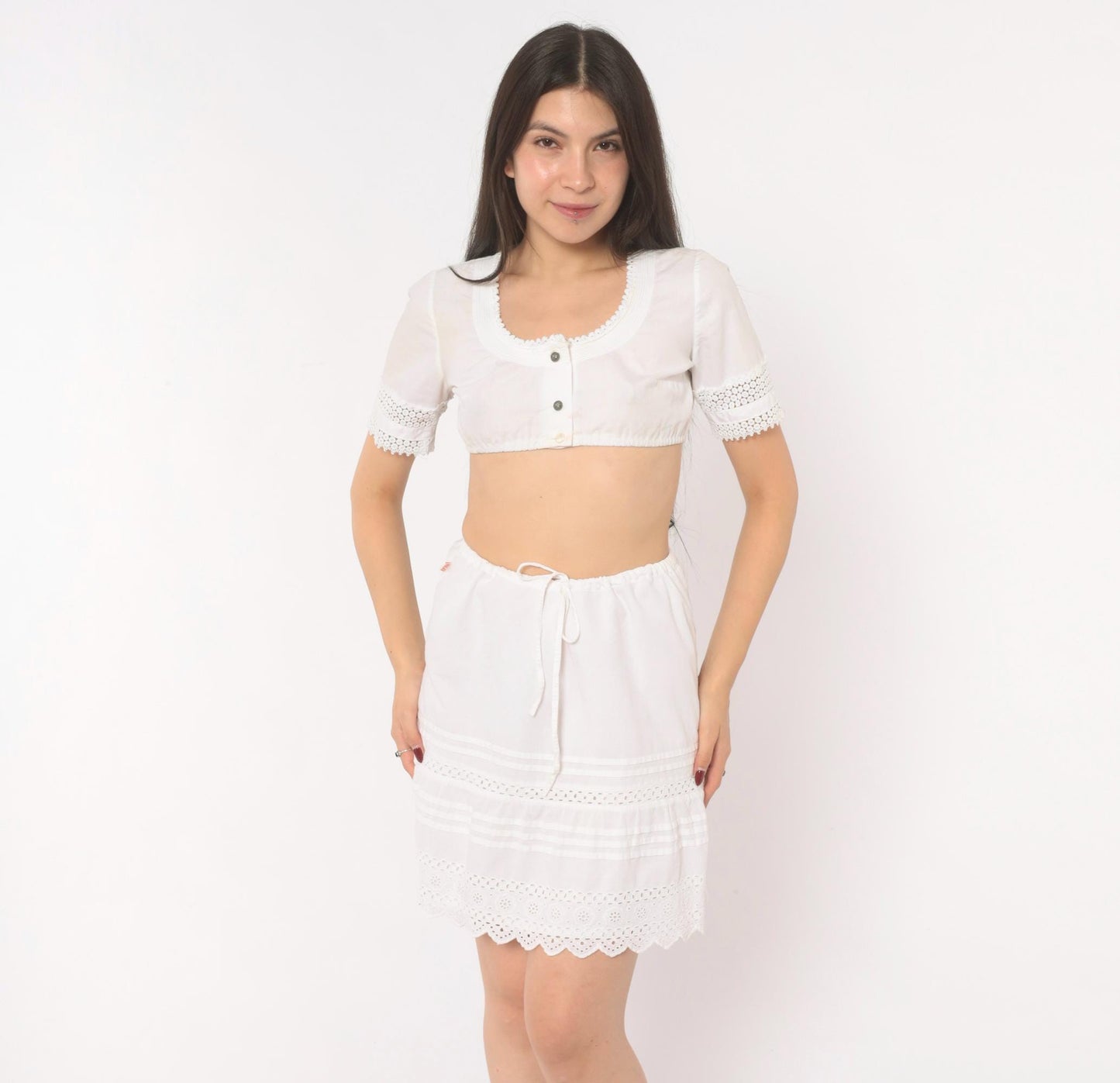 2000s Hollister White Eyelet Mini Skirt Cotton Small S