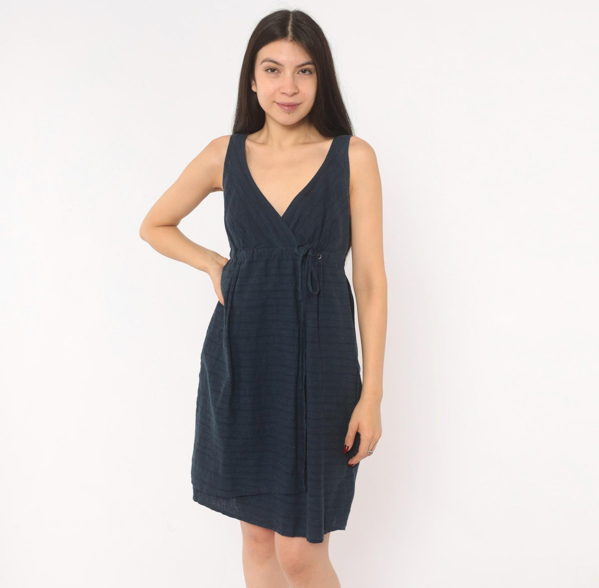 2000s Patagonia Hemp Wrap Dress Navy V-Neck A-Line Mini Small S