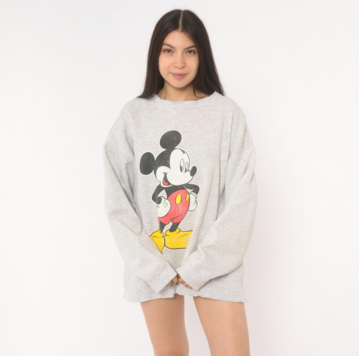 90s Mickey Mouse Sweatshirt Grey Heather Graphic Crewneck Cotton Extra Large XL