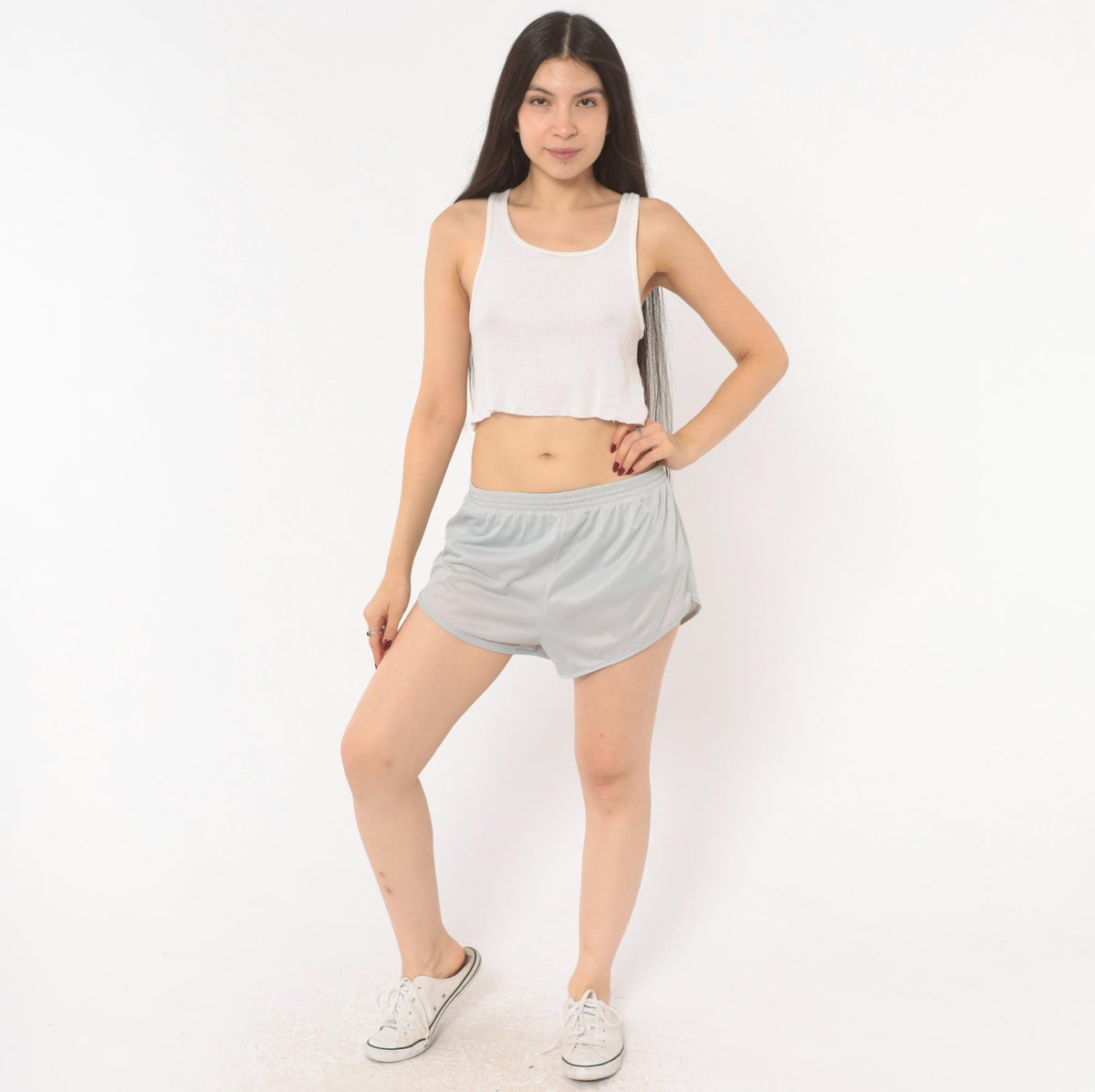80s Grey Running Shorts Dolphin Hem High Split Athletic Small Medium