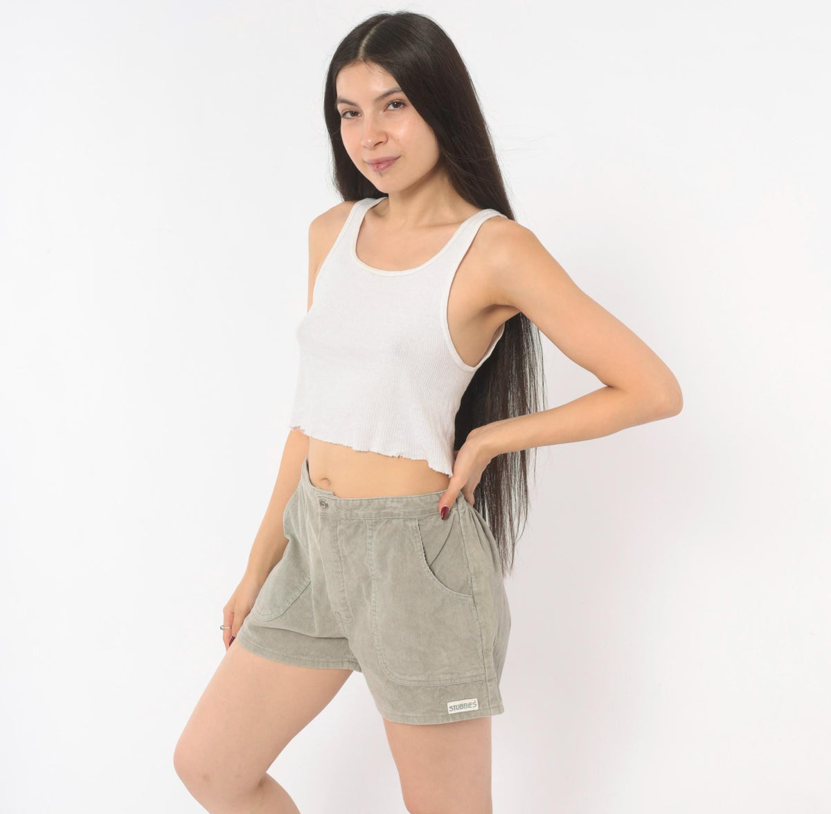 80s Stubbies Corduroy Shorts Grey Cotton Elastic Waist Medium