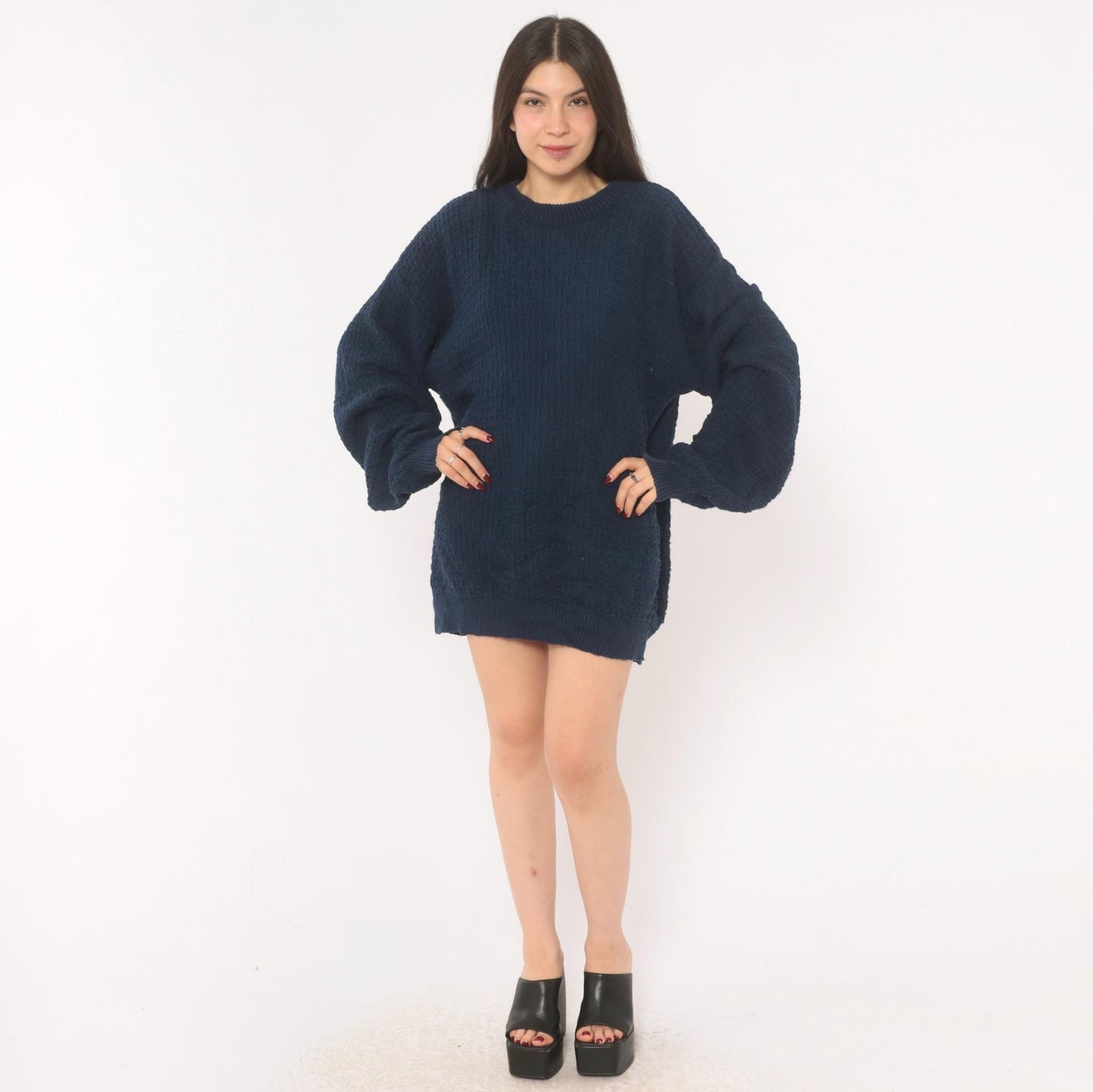 90s Van Heusen Navy Cable Knit Sweater Cotton Crewneck Pullover Large L
