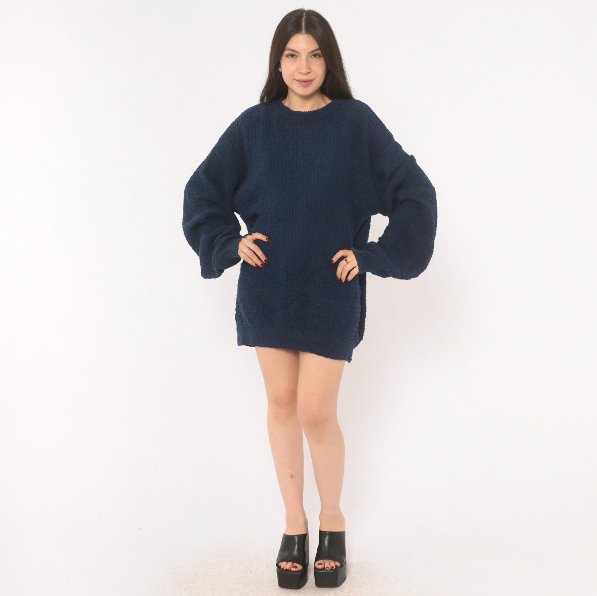 90s Van Heusen Navy Cable Knit Sweater Cotton Crewneck Pullover Large L