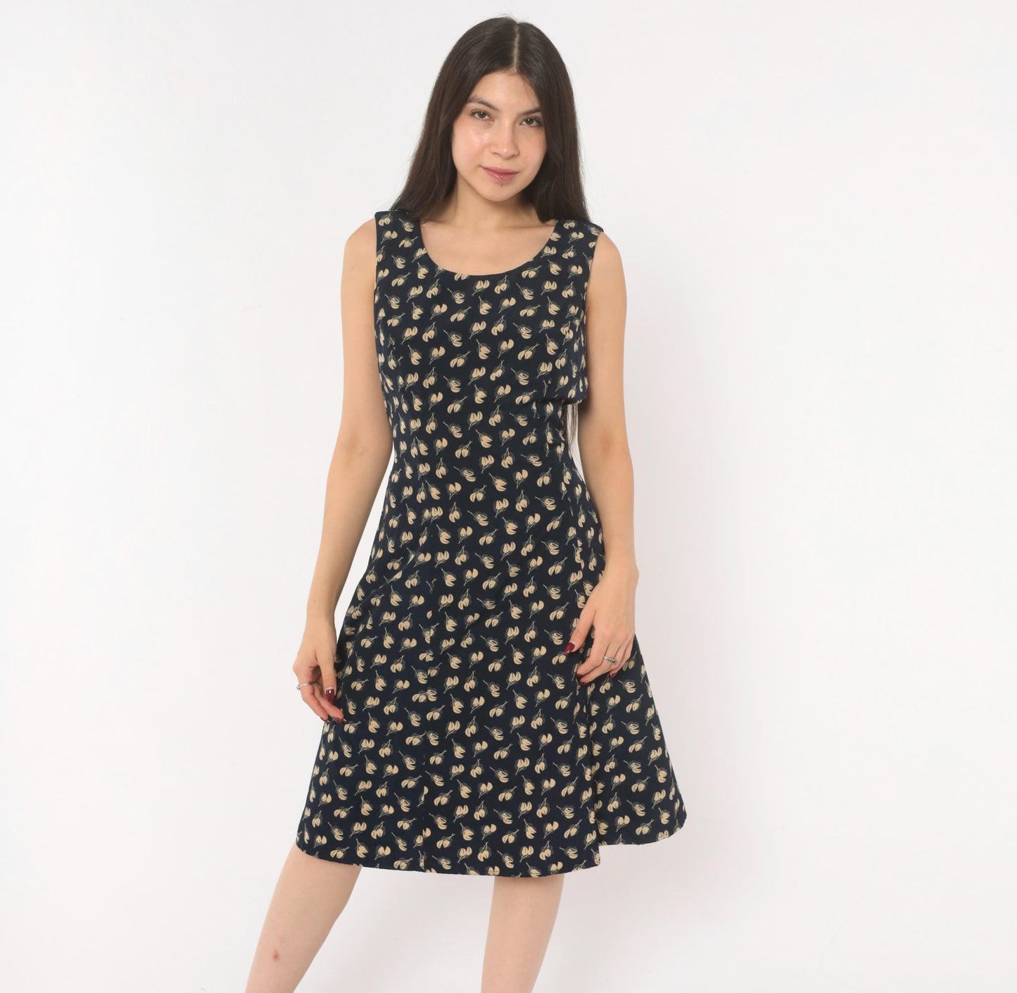 90s Danny & Nicole Navy Tulip Sundress Scoop Neck A-Line Knee Length Small