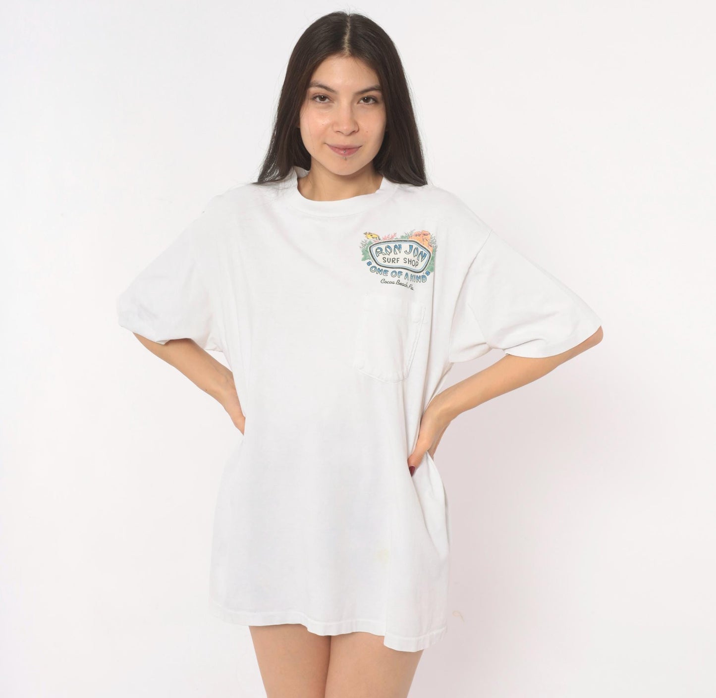 90s Ron Jon Surf Shop Tee White Cotton Graphic Cocoa Beach Large