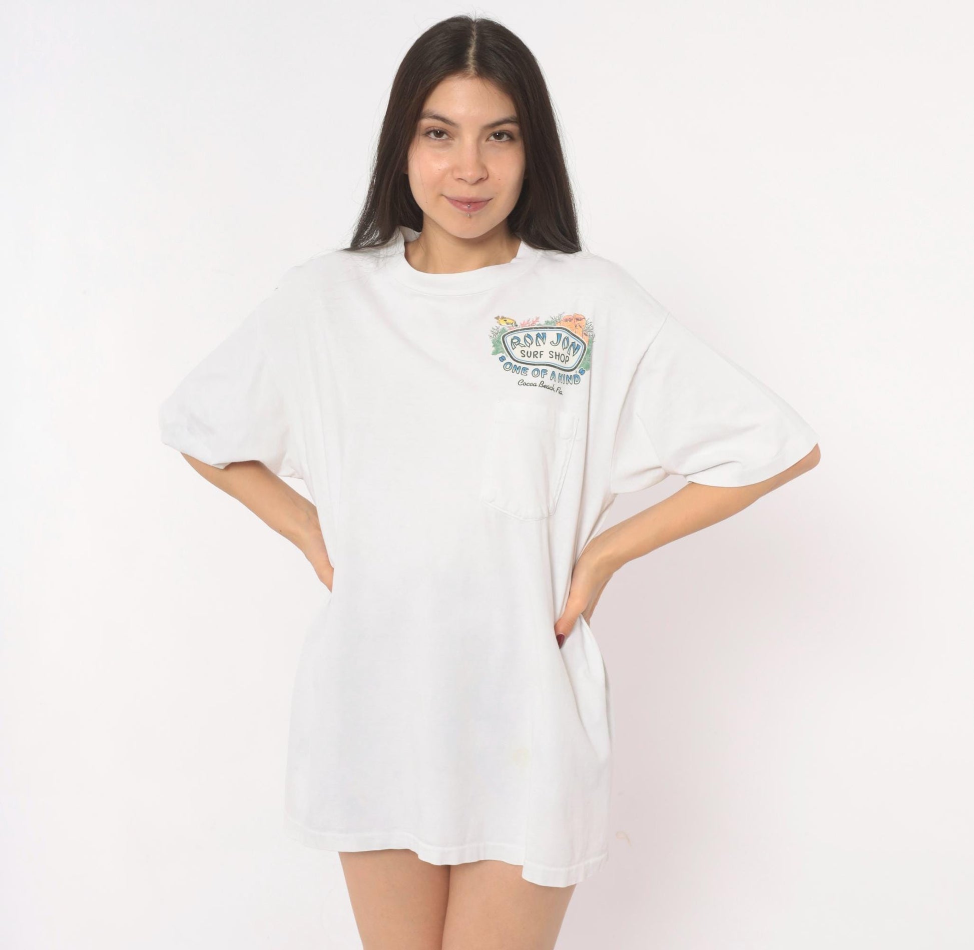 90s Ron Jon Surf Shop Tee White Cotton Graphic Cocoa Beach Large