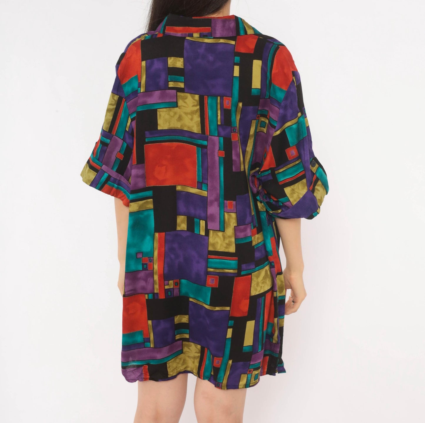 90s A Personal Touch Color Block Abstract Shirt Purple Teal Red Gold Extra Large XL