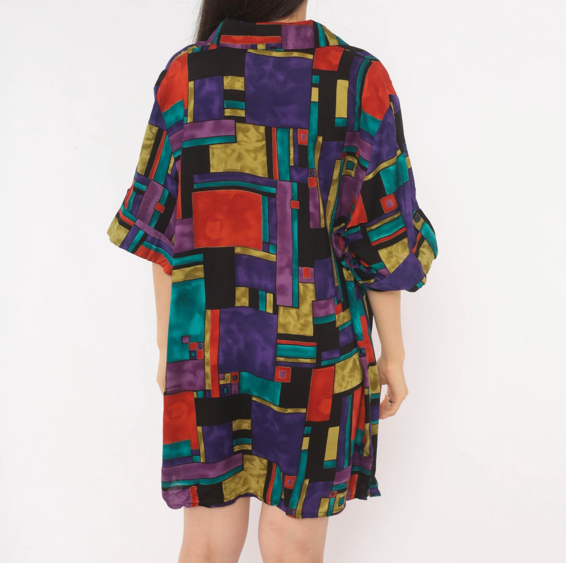 90s A Personal Touch Color Block Abstract Shirt Purple Teal Red Gold Extra Large XL