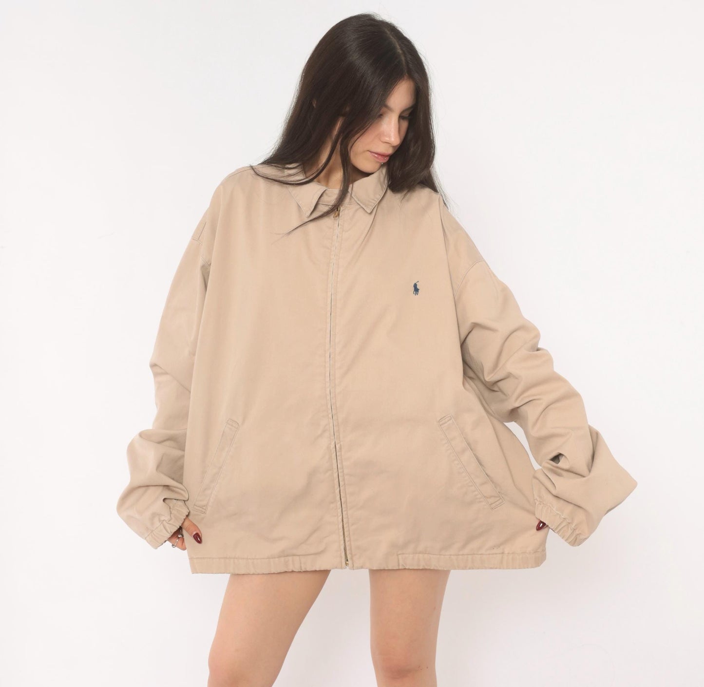 Ralph Lauren Harrington Jacket 90s Tan Cotton Zip Windbreaker XXL