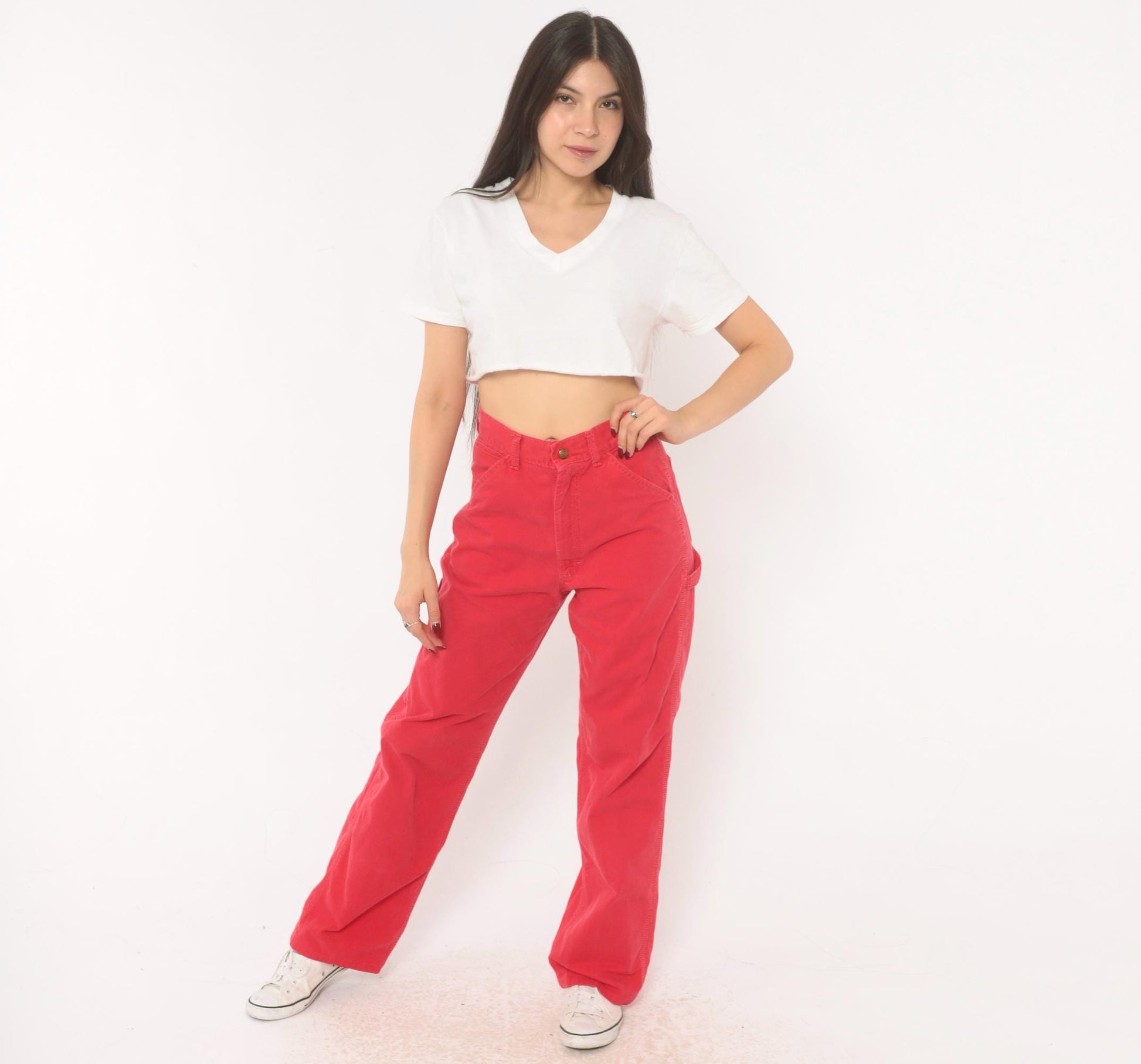 90s Lee Carpenter Pants Red Cotton High Rise Straight Leg Small S