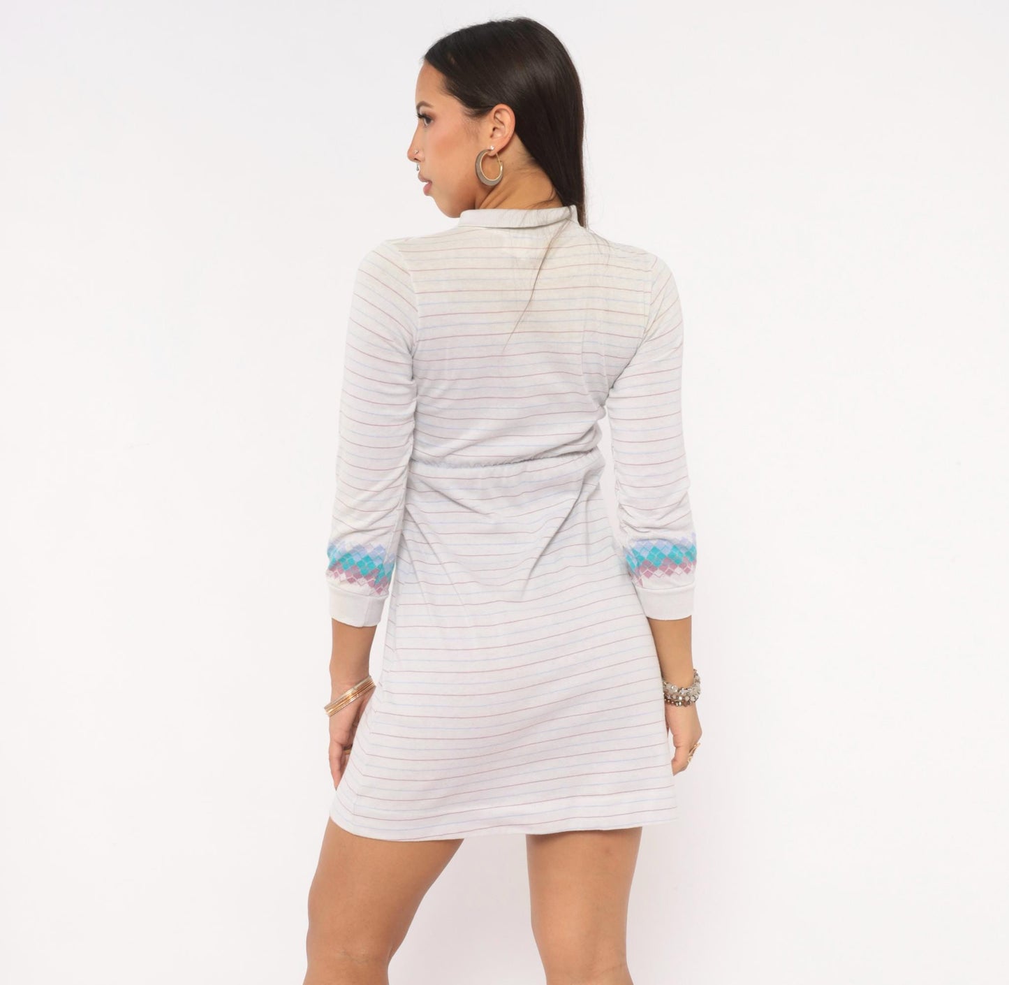 80s Health-Tex Argyle Polo Dress Grey Teal Lavender Mini Cotton XS