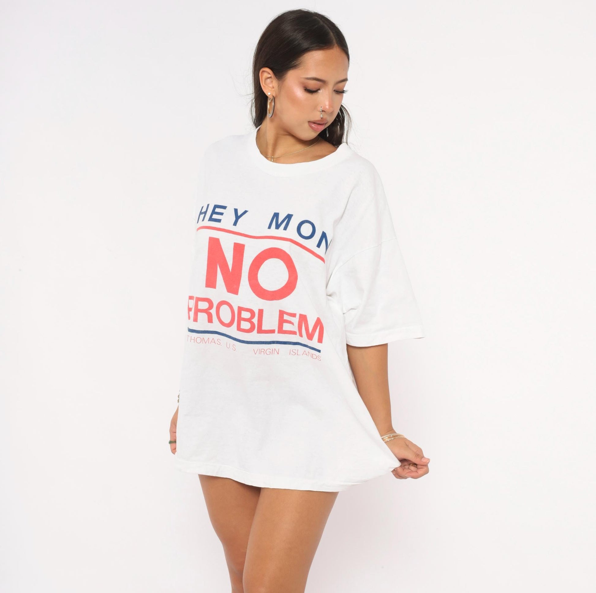 90s Hey Mon No Problem St Thomas Virgin Islands Graphic Tee White Cotton XL