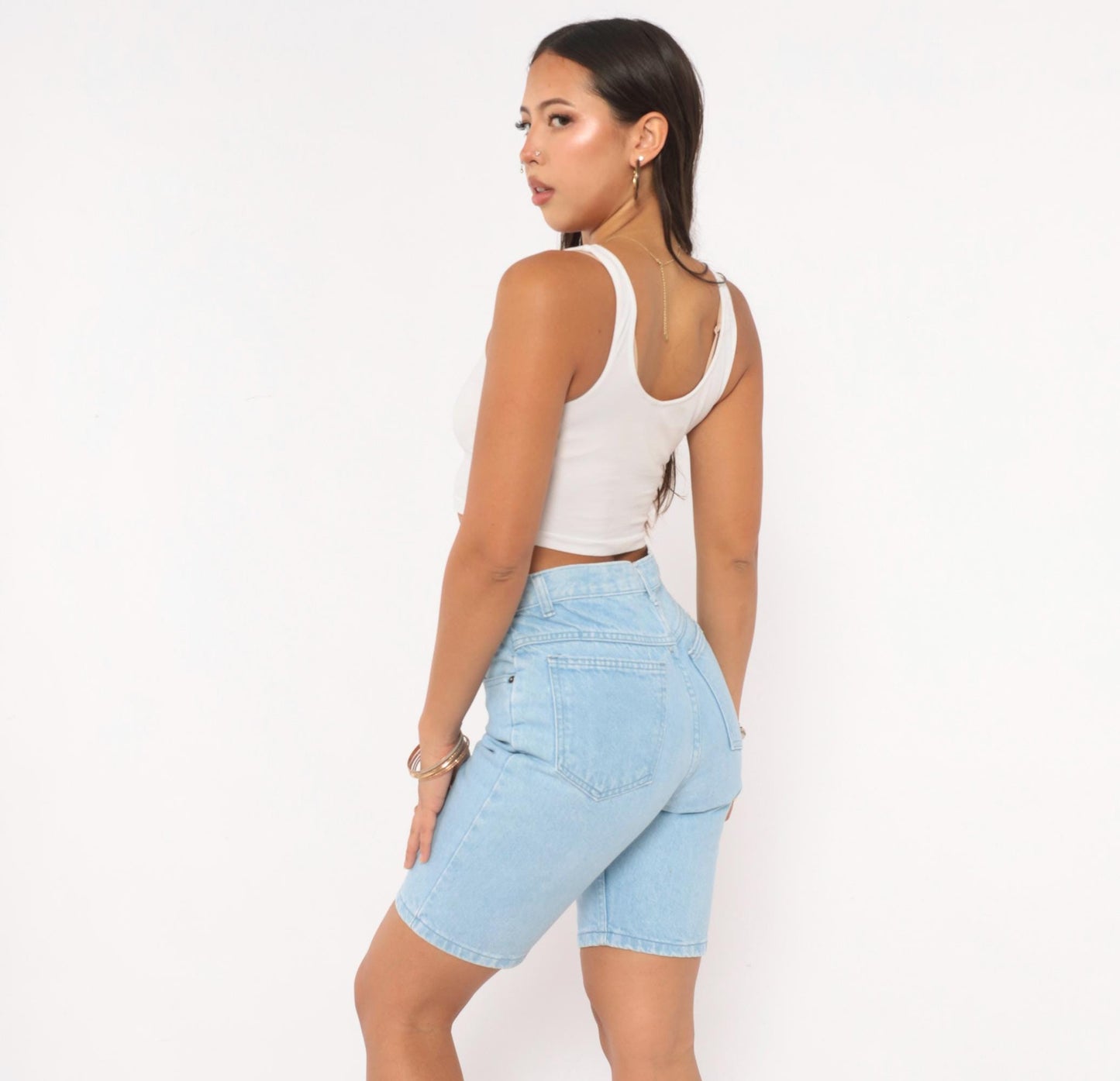 90s Bonjour Light Wash Denim Bermuda Shorts High Rise Button Fly Women's 26