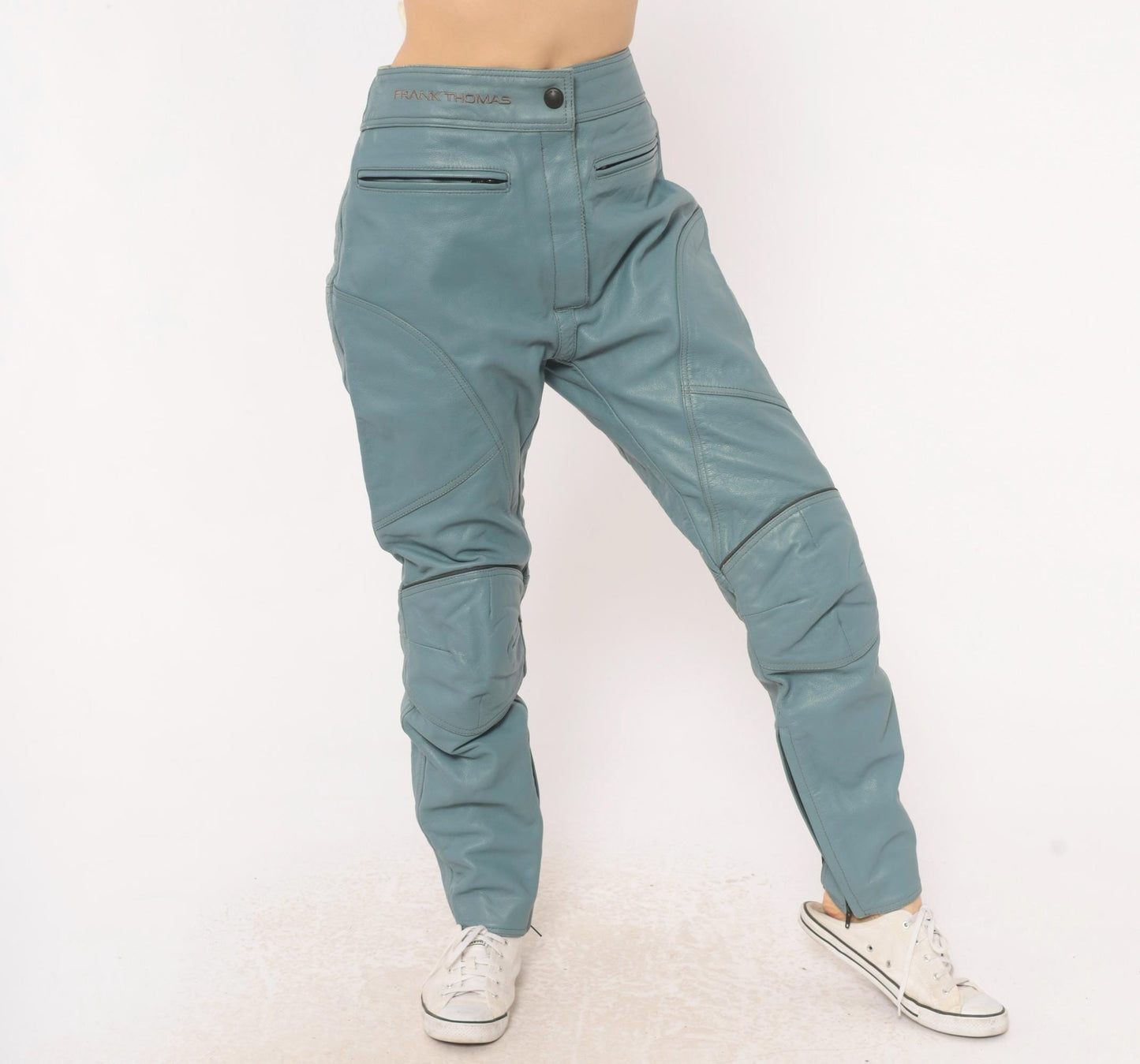 Y2K Frank Thomas Lady Rider Blue Leather Motorcycle Pants Armored Knee Medium M