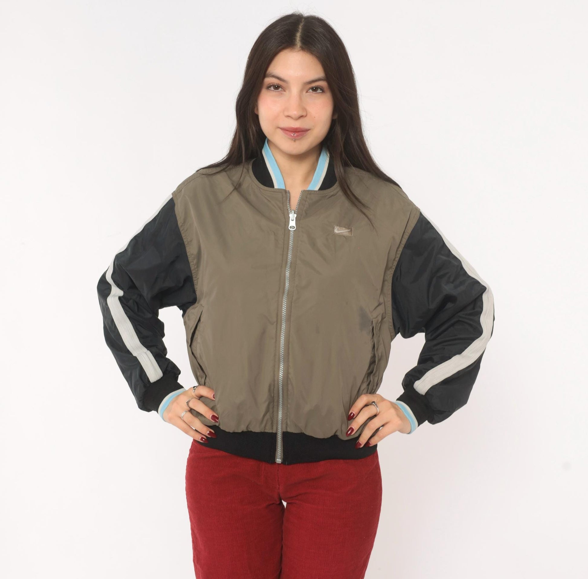 00s Nike Reversible Bomber Windbreaker Grey Fleece Taupe Colorblock Small