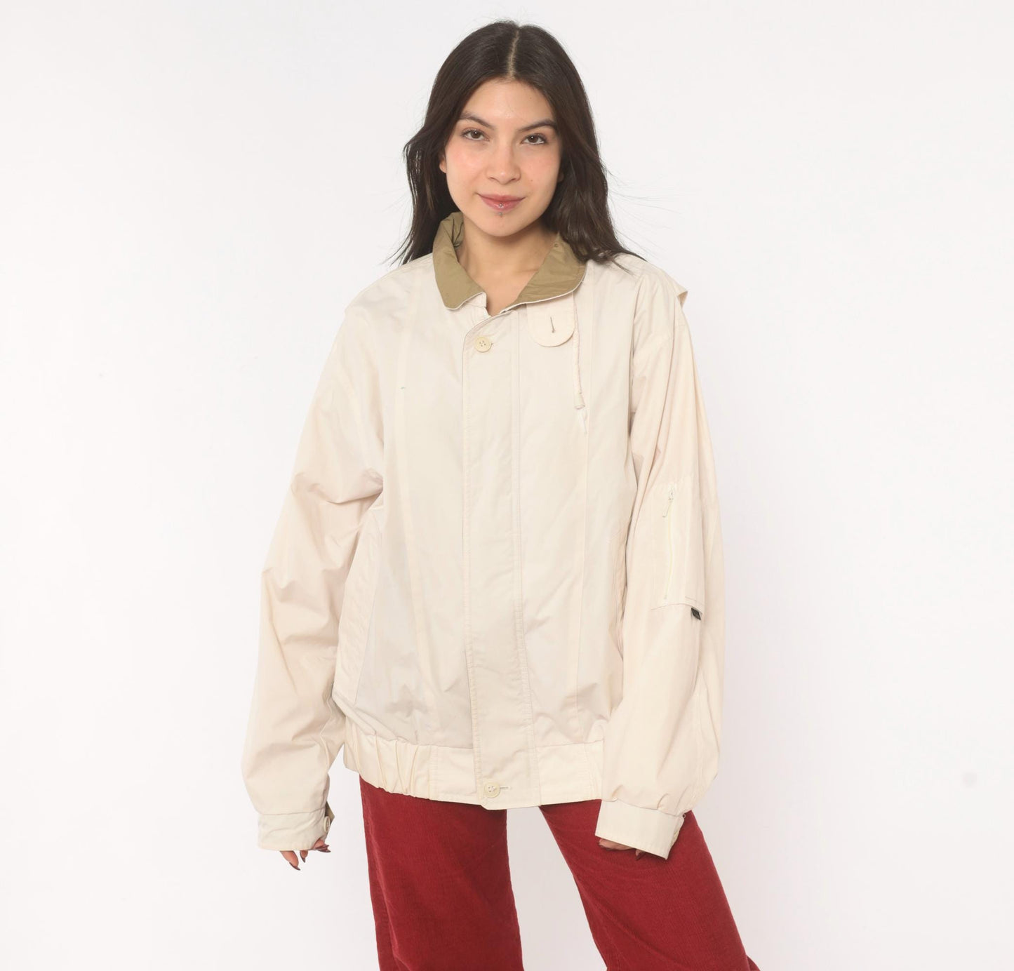 90s London Fog Windbreaker Jacket Cream Tan Collar Medium M