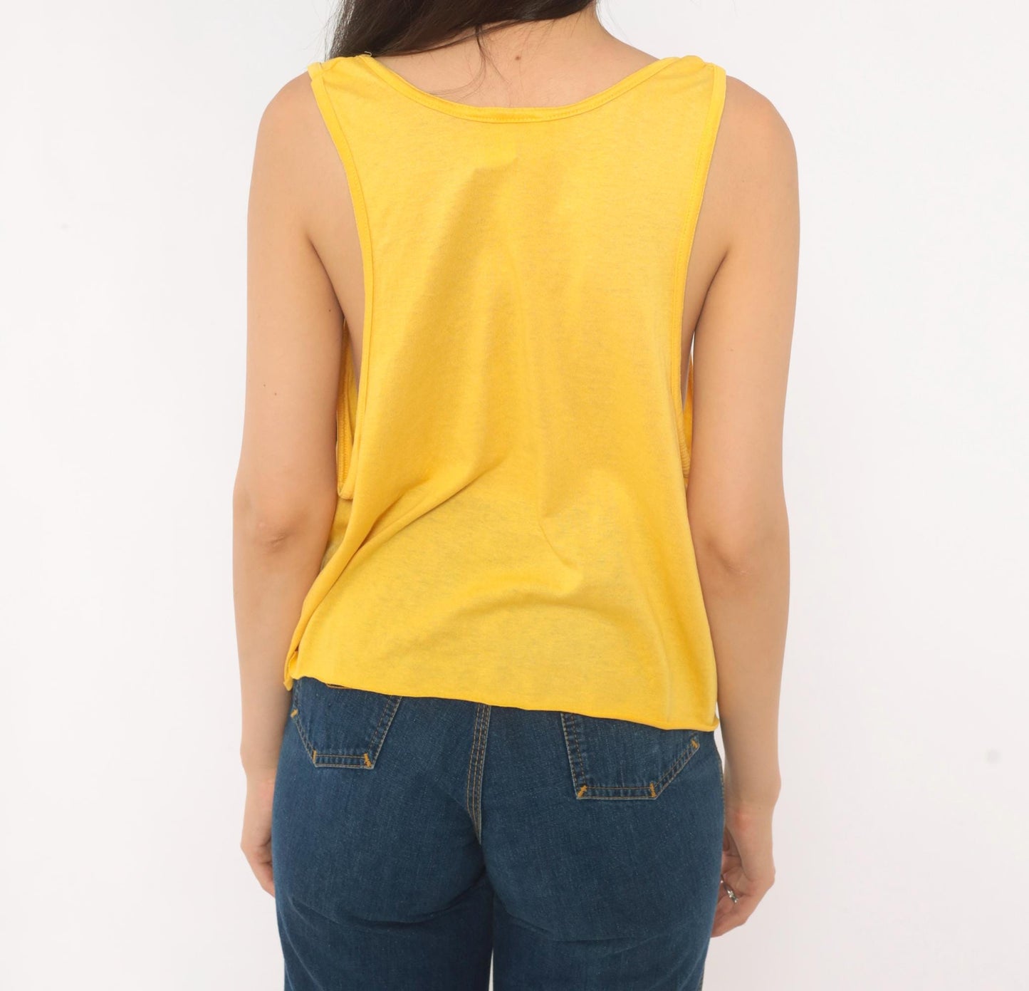 90s Mustard Scoop Neck Tank Top Yellow Sleeveless Blouse Medium M