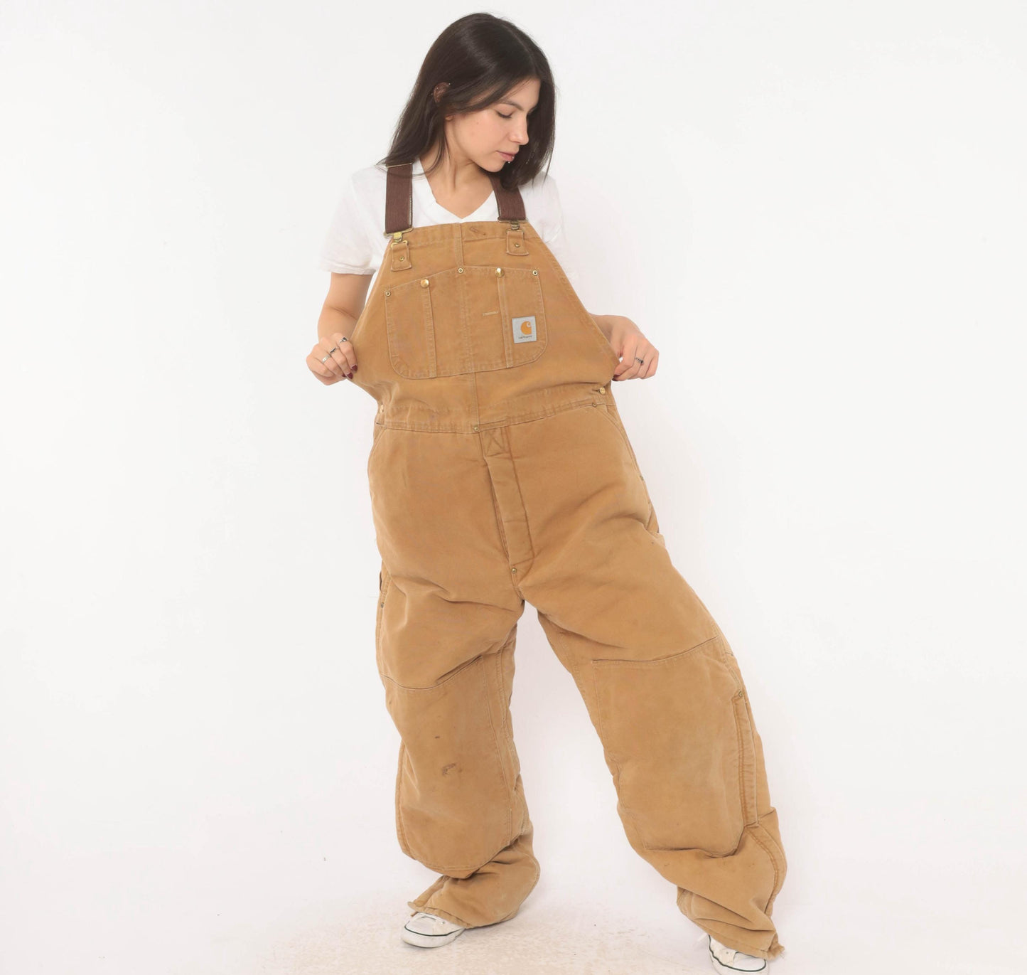 Carhartt Quilted Bib Overalls Tan Duck Canvas Double Knee Workwear XXL