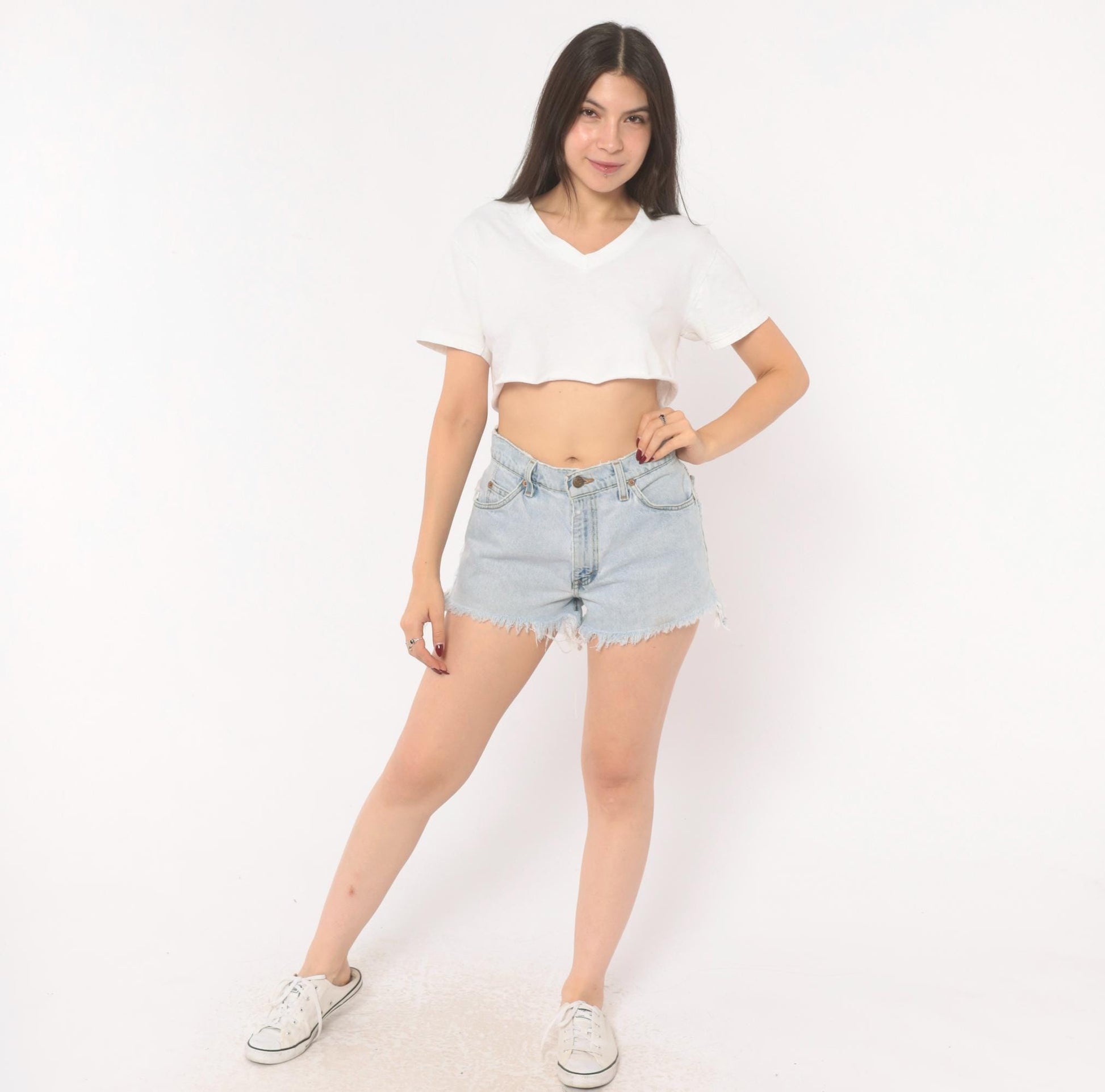 90s Levi's Cutoff Denim Shorts Light Wash High Rise Button Fly Small