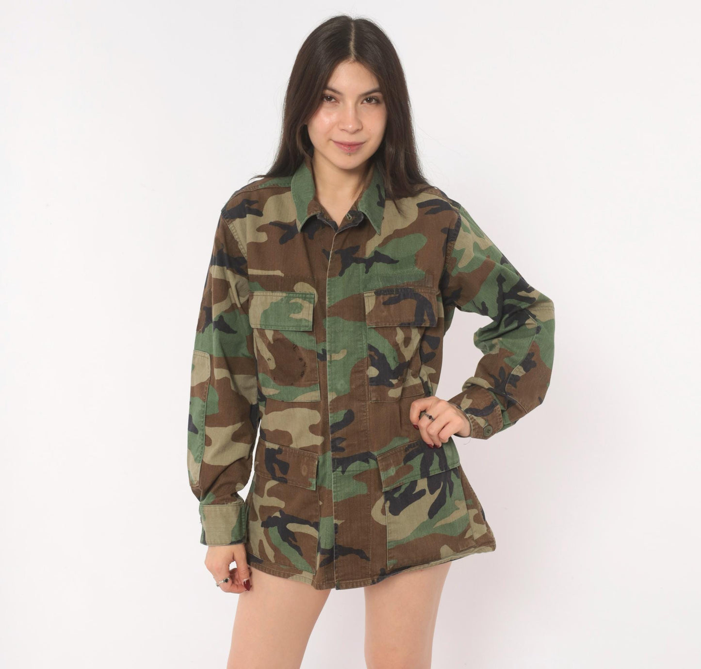 90s Woodland Camo BDU Shirt Terry Manufacturing Co Button Front Small