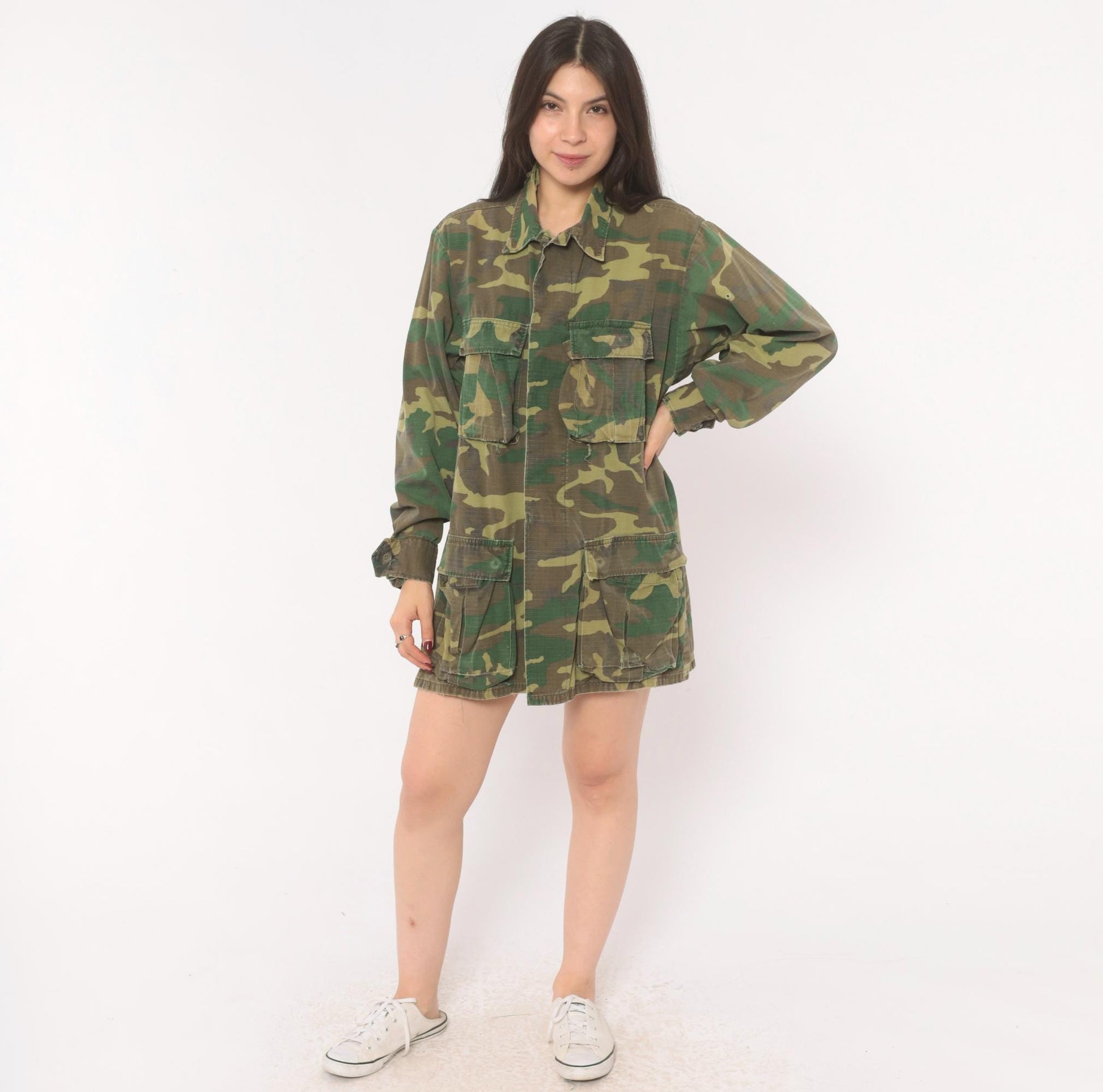 90s Woodland Camouflage Field Jacket Cotton Button Front Medium