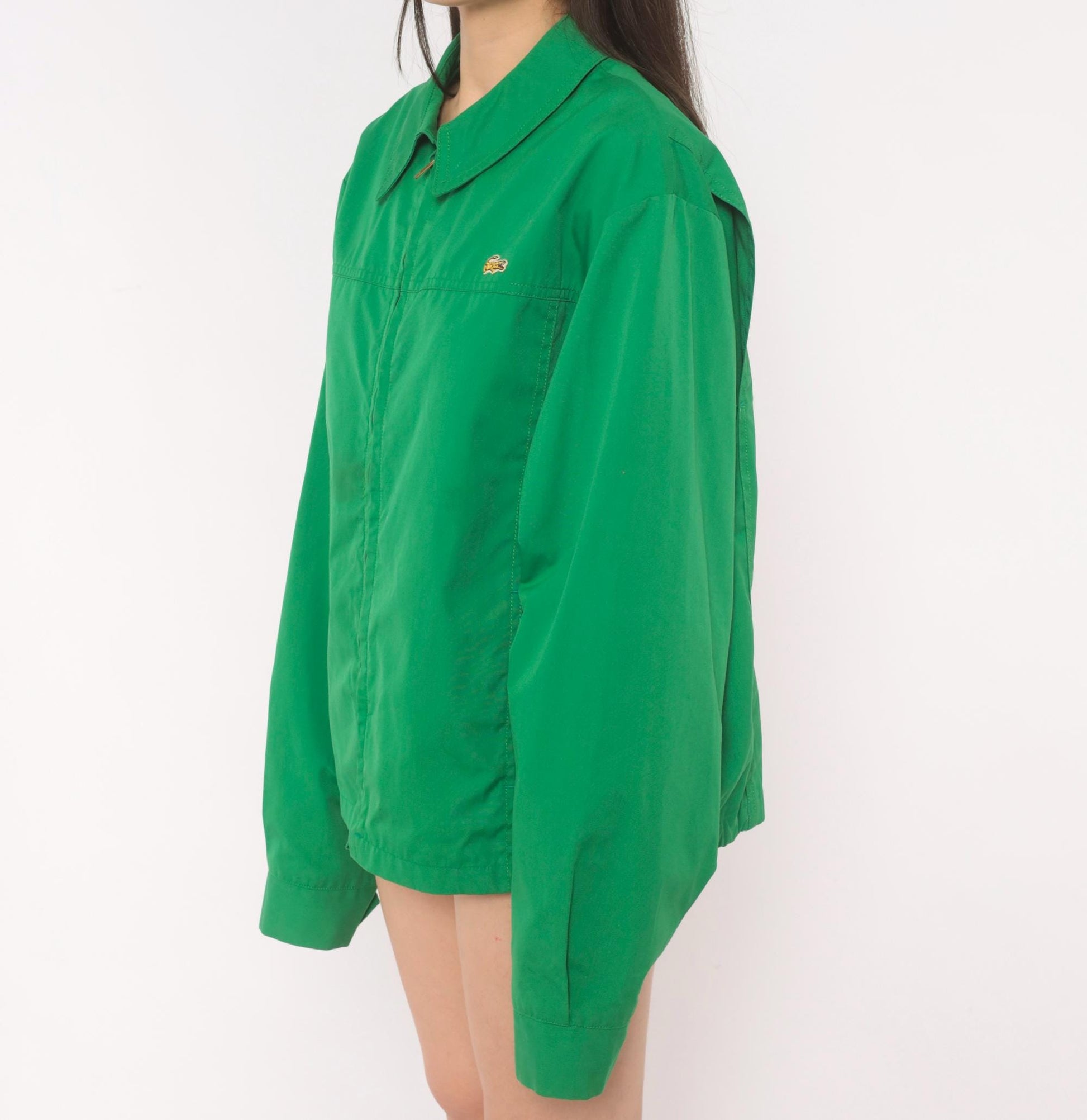 70s Alligator Green Zip Front Windbreaker Cotton Jacket Medium