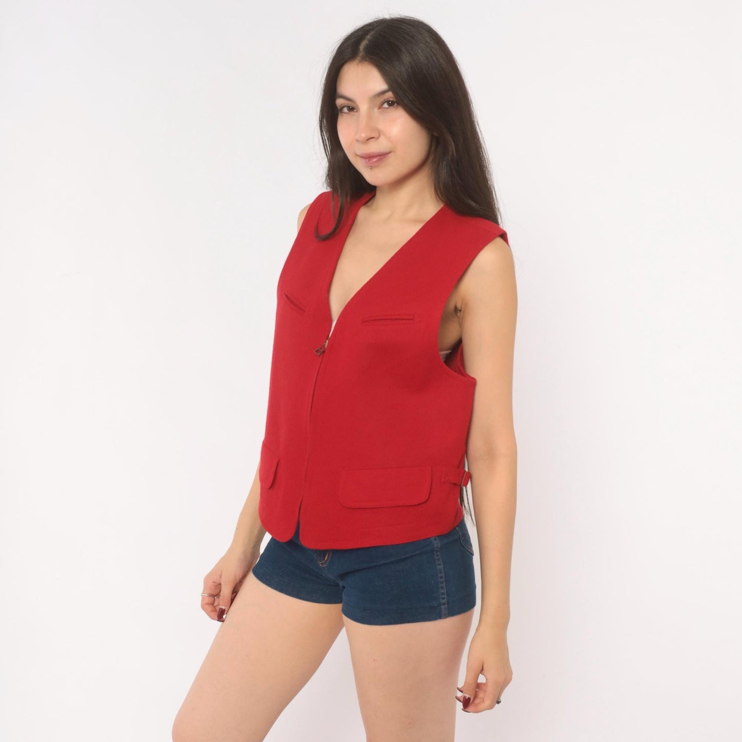 90s Wilderness Bound Liz Sport Red Wool Vest V Neck Zip Front Medium