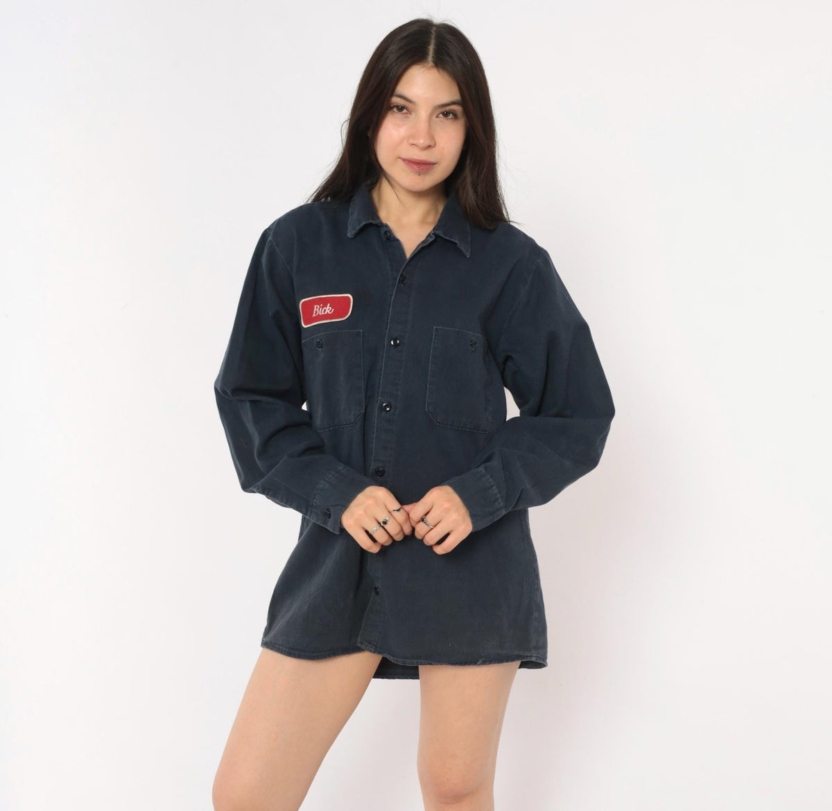 90s Cintas Navy Work Shirt Name Patch Button Front Medium