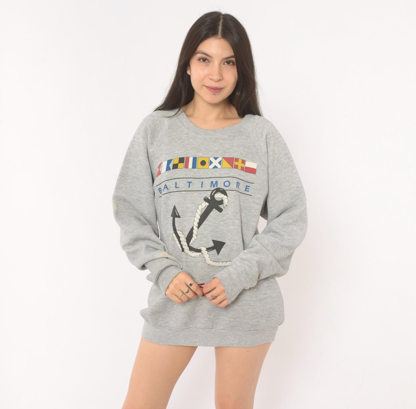 90s Fruit Of The Loom Baltimore Nautical Anchor Sweatshirt Grey Heather Extra Large