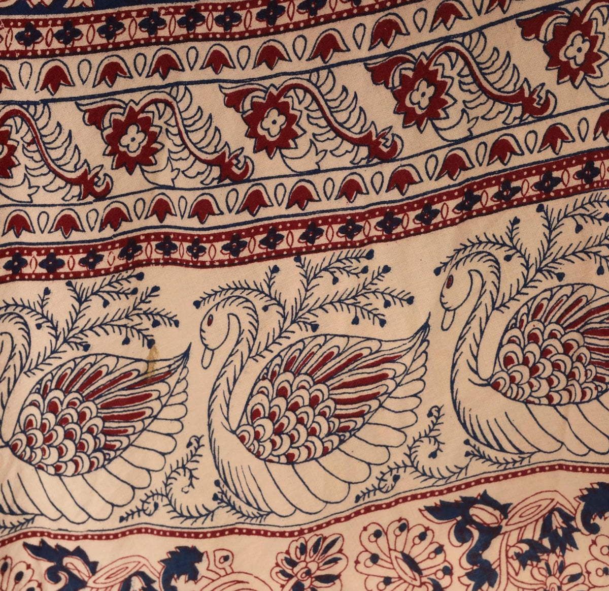 70s Indian Block Print Cotton Wrap Skirt Maxi Burgundy Navy Elephant Peacock Small