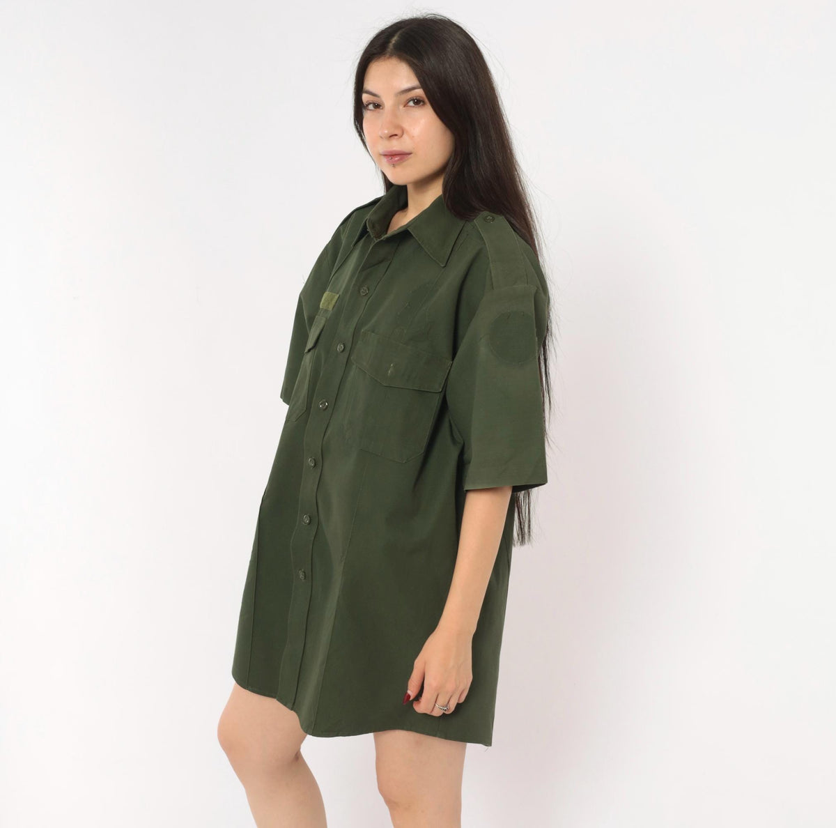 90s Camco Military Shirt Olive Drab Cotton Button-Up Large L