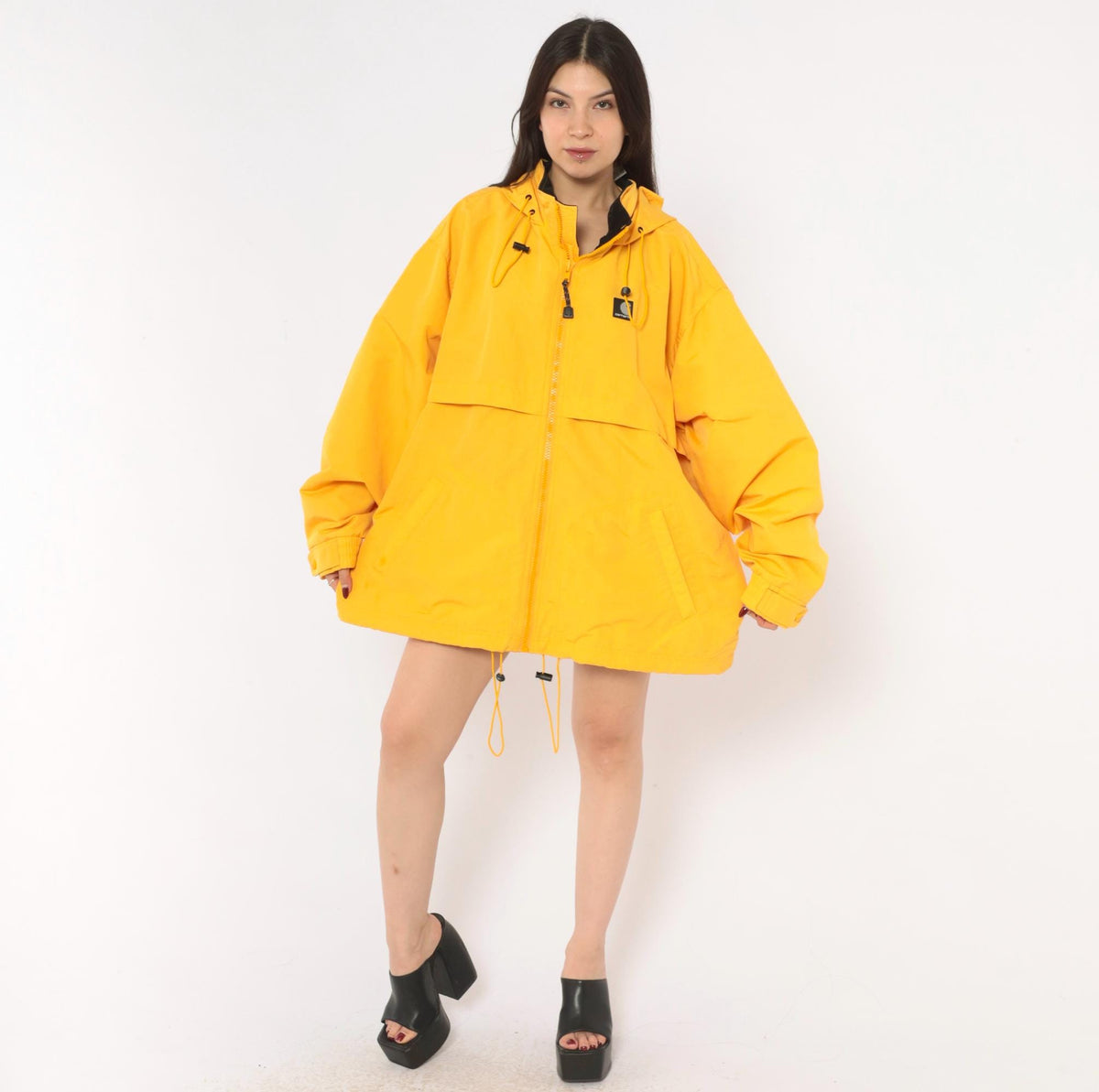 2000s Carhartt Yellow Hooded Windbreaker Jacket Storm Flap XXL