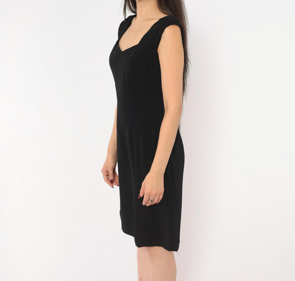 90s Maggy London Black Sweetheart Neckline Dress Cap Sleeve Small