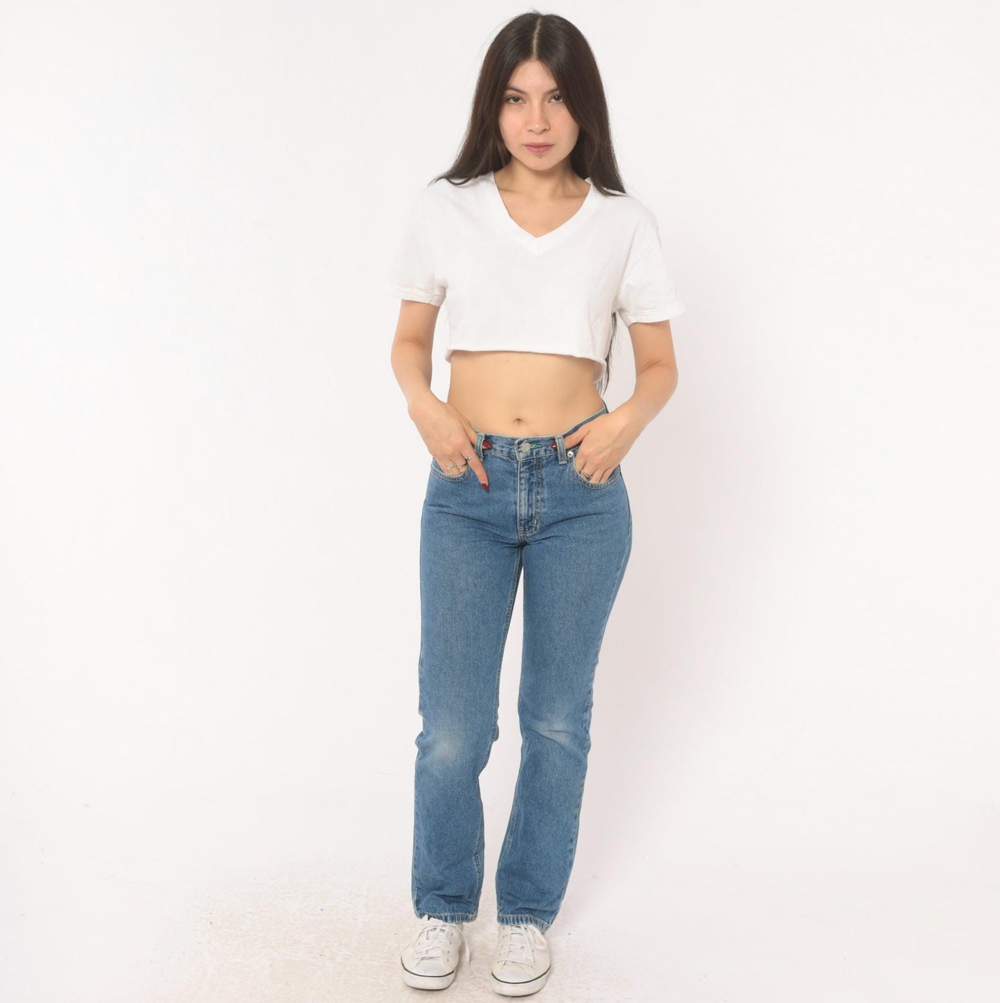 Tommy Hilfiger High Waist Straight Leg Mom Jeans Medium Wash Blue Cotton Extra Small XS