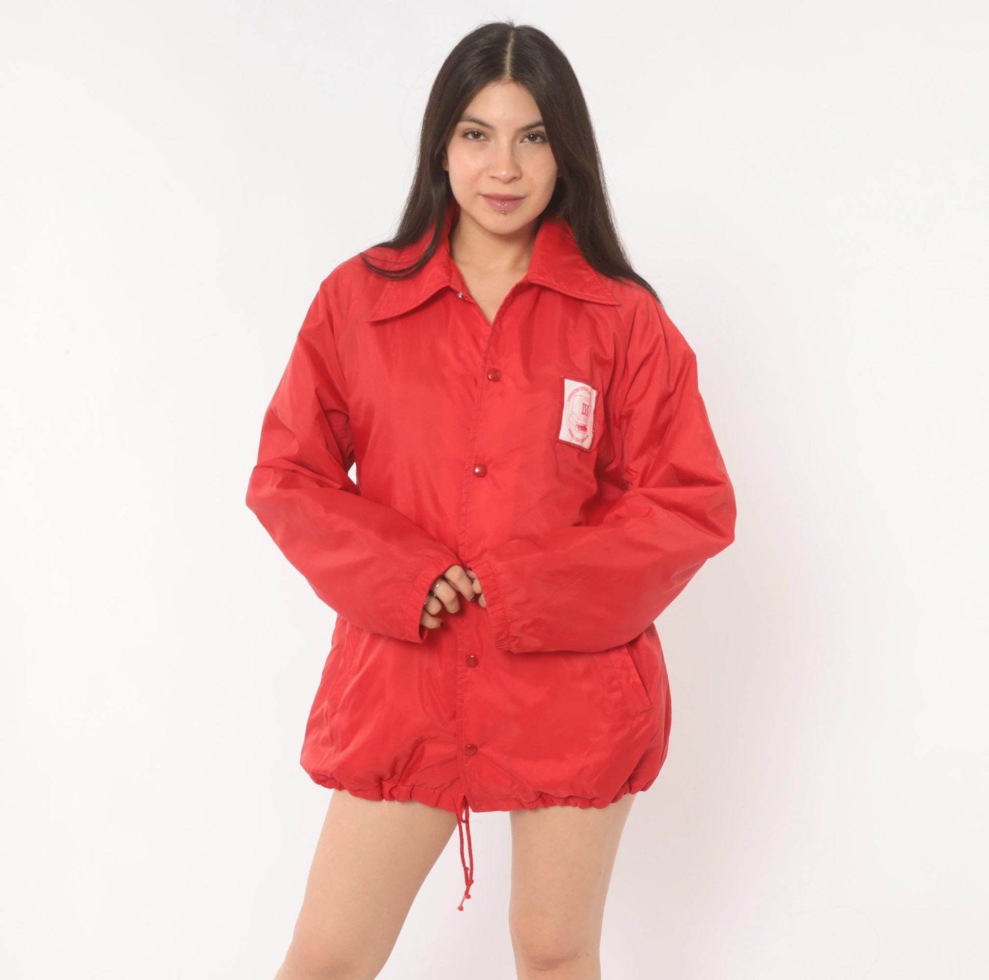 80s Sportsmaster Red Coach Jacket Snap Front Windbreaker Medium M