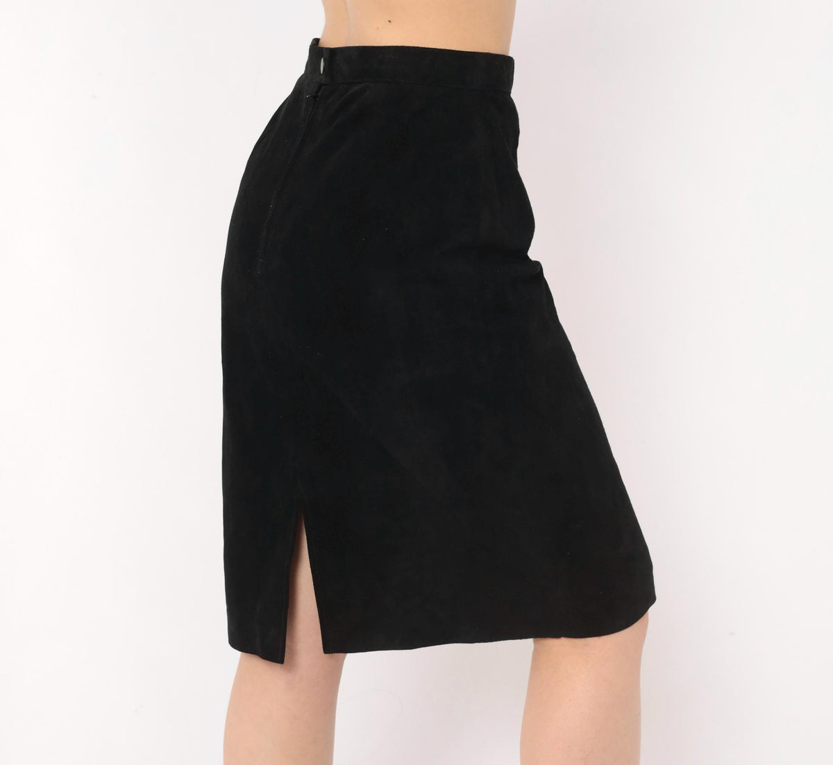 90s Evan Davies Black Suede Mini Skirt Pencil High Waist Small S