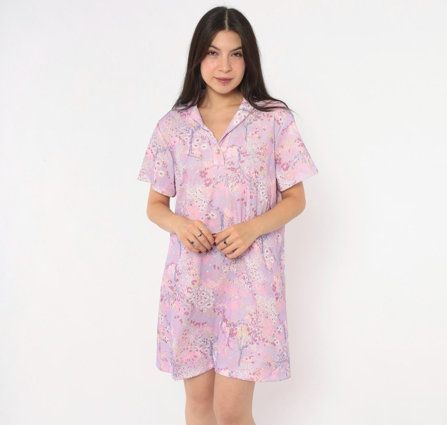 70s Lady Blair Floral Shift Dress Pink Lavender Watercolor Mini Extra Large