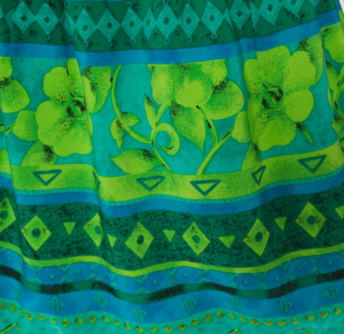 90s Green Floral Mini Skirt Teal Diamond Geometric Print Elastic Waist Extra Small