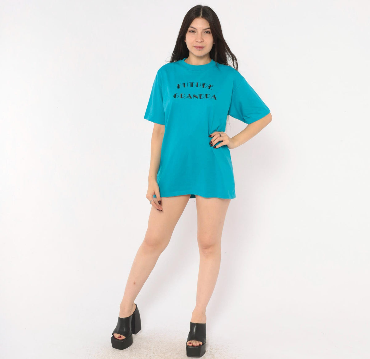 90s Jerzees Future Grandpa Graphic Tee Teal Cotton Large L