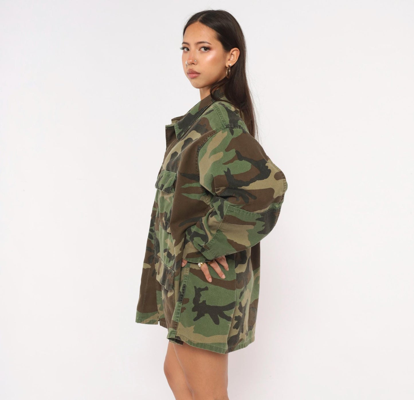 90s Propper Woodland Camo BDU Shirt Jacket Olive Brown Utility Extra Large XL