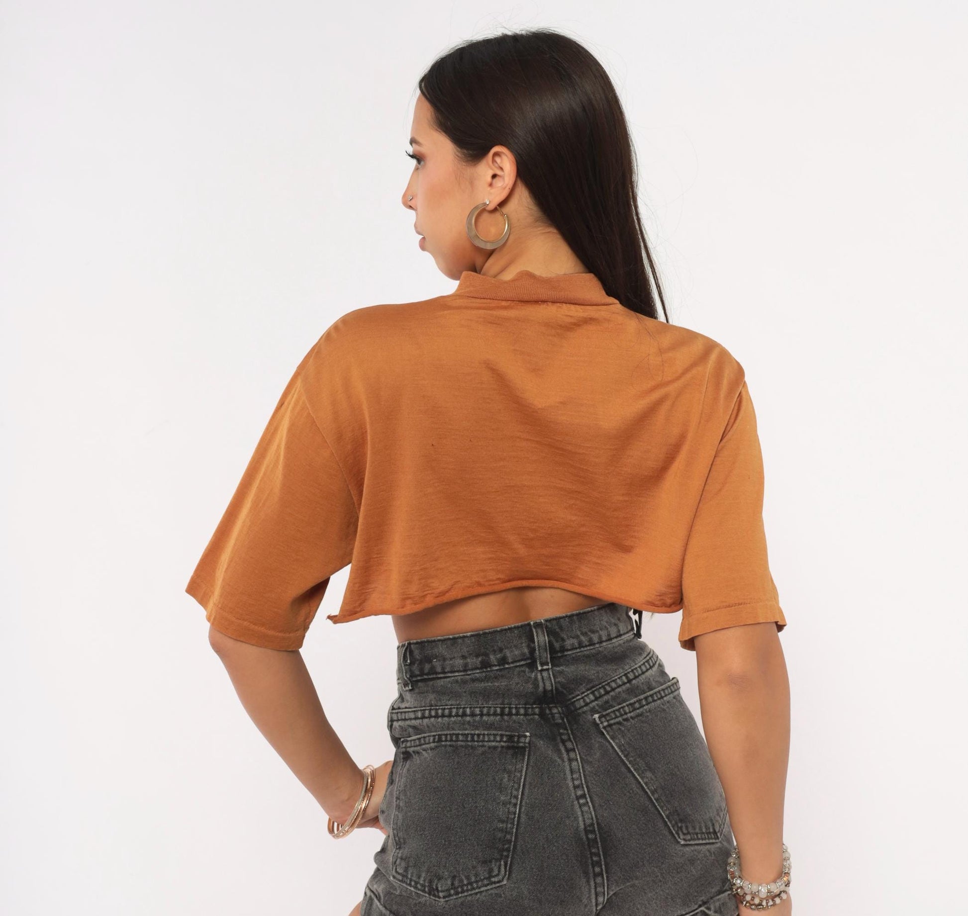 80s The Men's Store Rust Mock Neck Crop Top Cotton Durene Large L