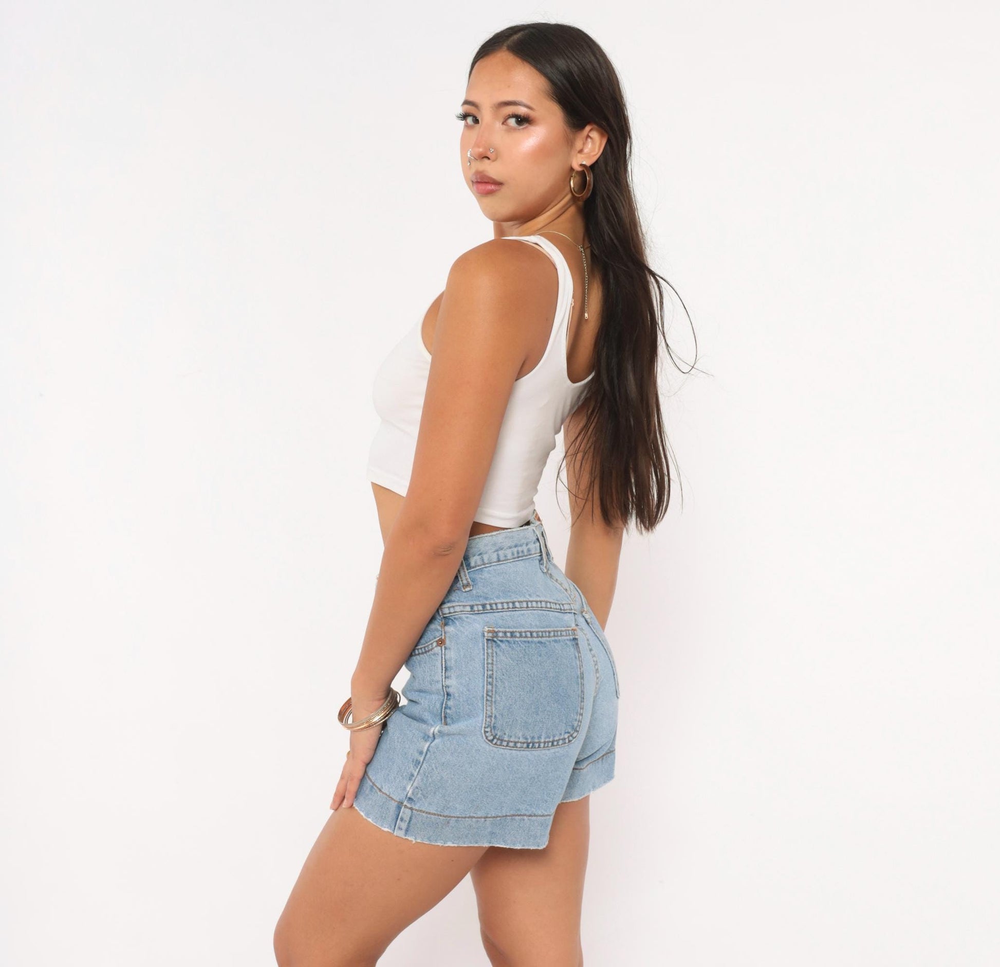 90s Bongo Blue Jeans Light Wash Cutoff Denim Shorts High Waisted Small 26