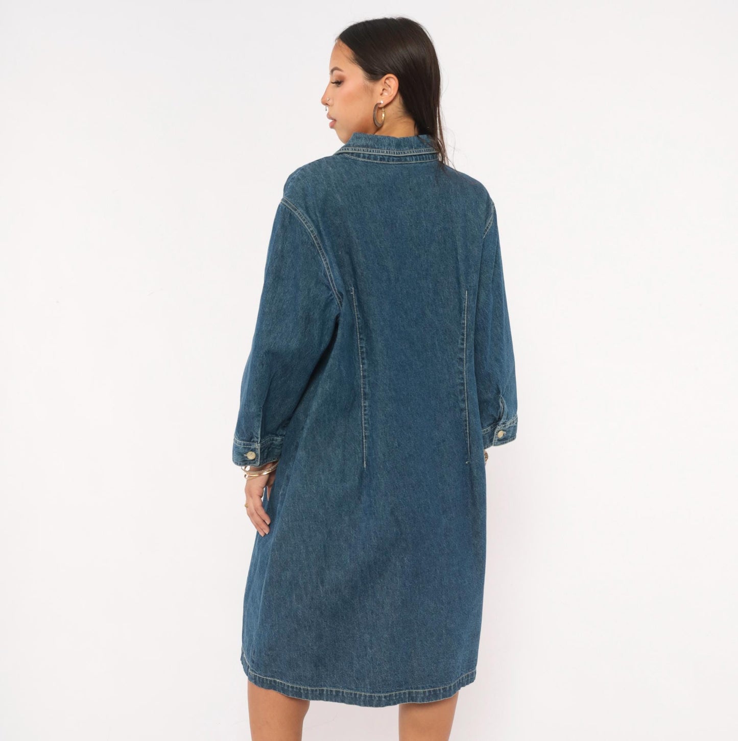 90s Carolina Blues Denim Shirt Dress Navy Button Front Cotton Plus Size XXL