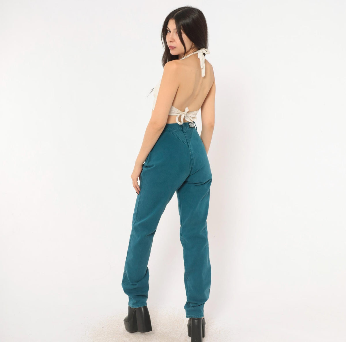 90s Rocky Mountain Teal Denim High Waist Mom Jeans Tapered Straight Leg Extra Small XS