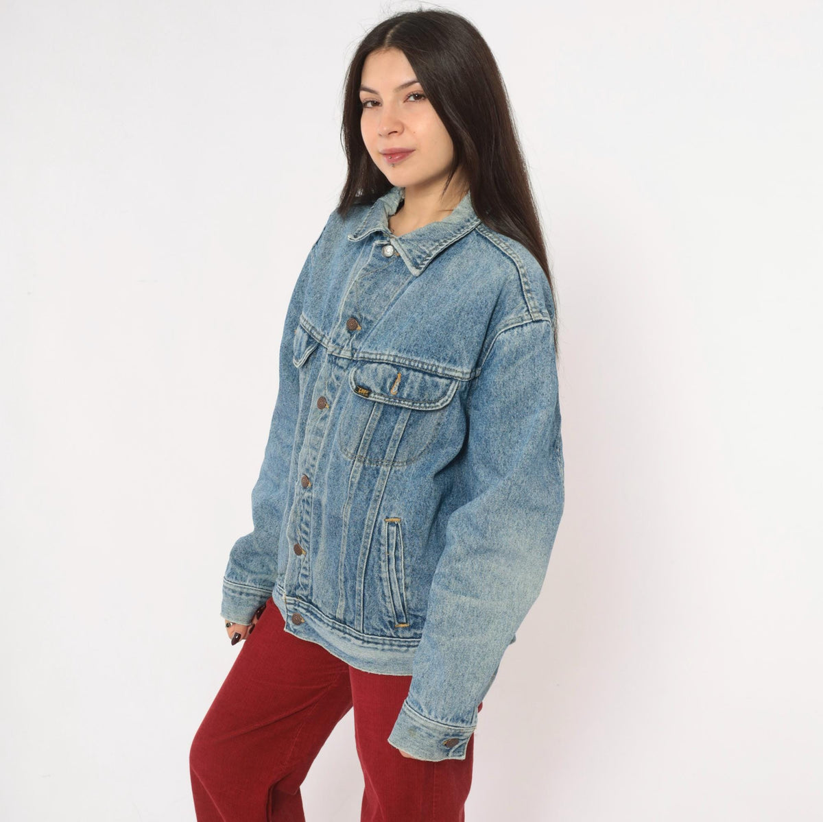 90s Lee Light Wash Denim Jacket Cotton Button Front Medium