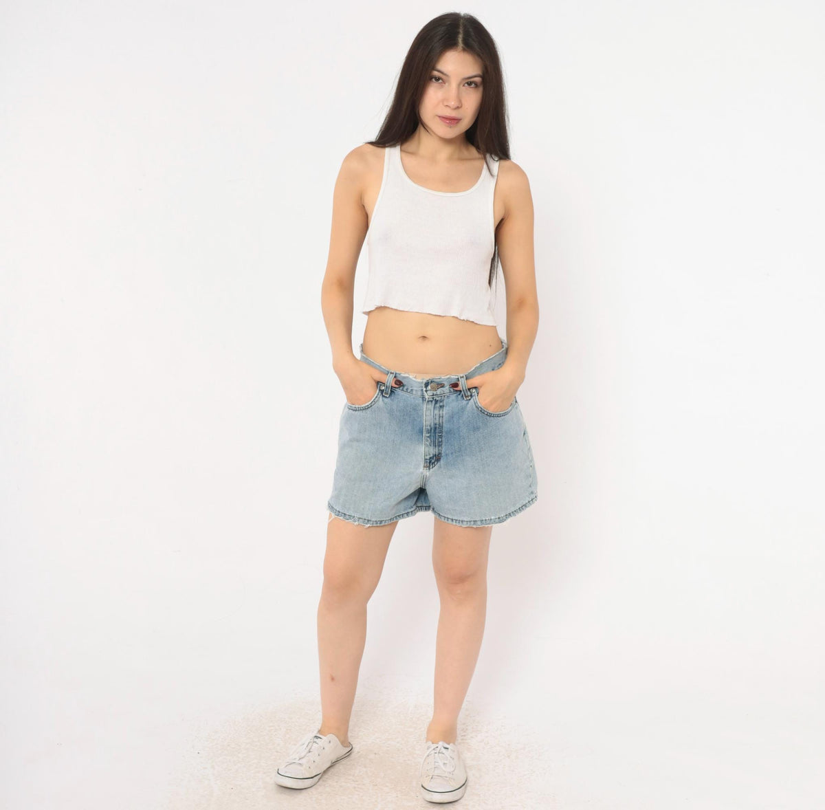 90s Light Wash Denim Cutoff Shorts High Waisted Frayed Raw Hem Medium M