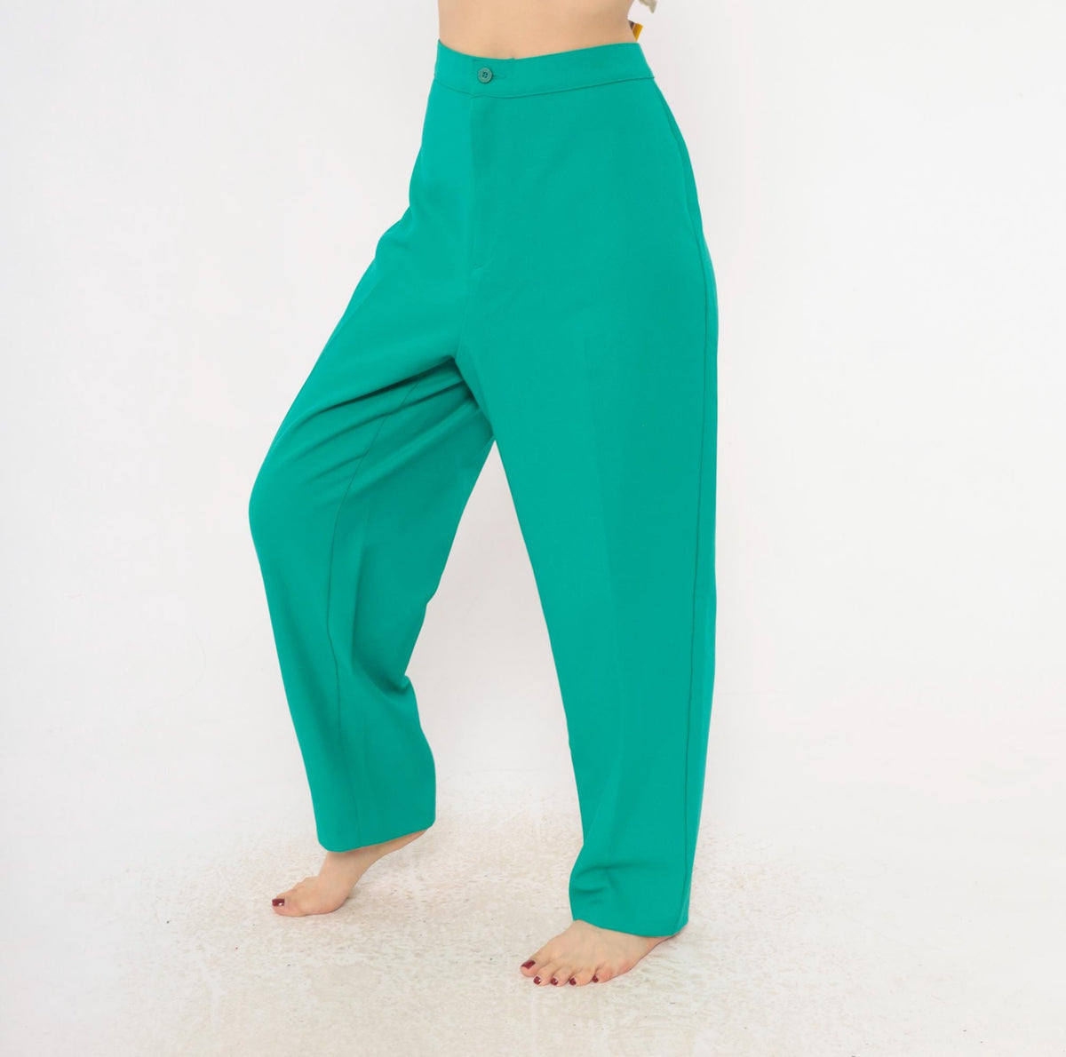70s Bend Over Teal High Waist Straight Leg Trousers Petite Large