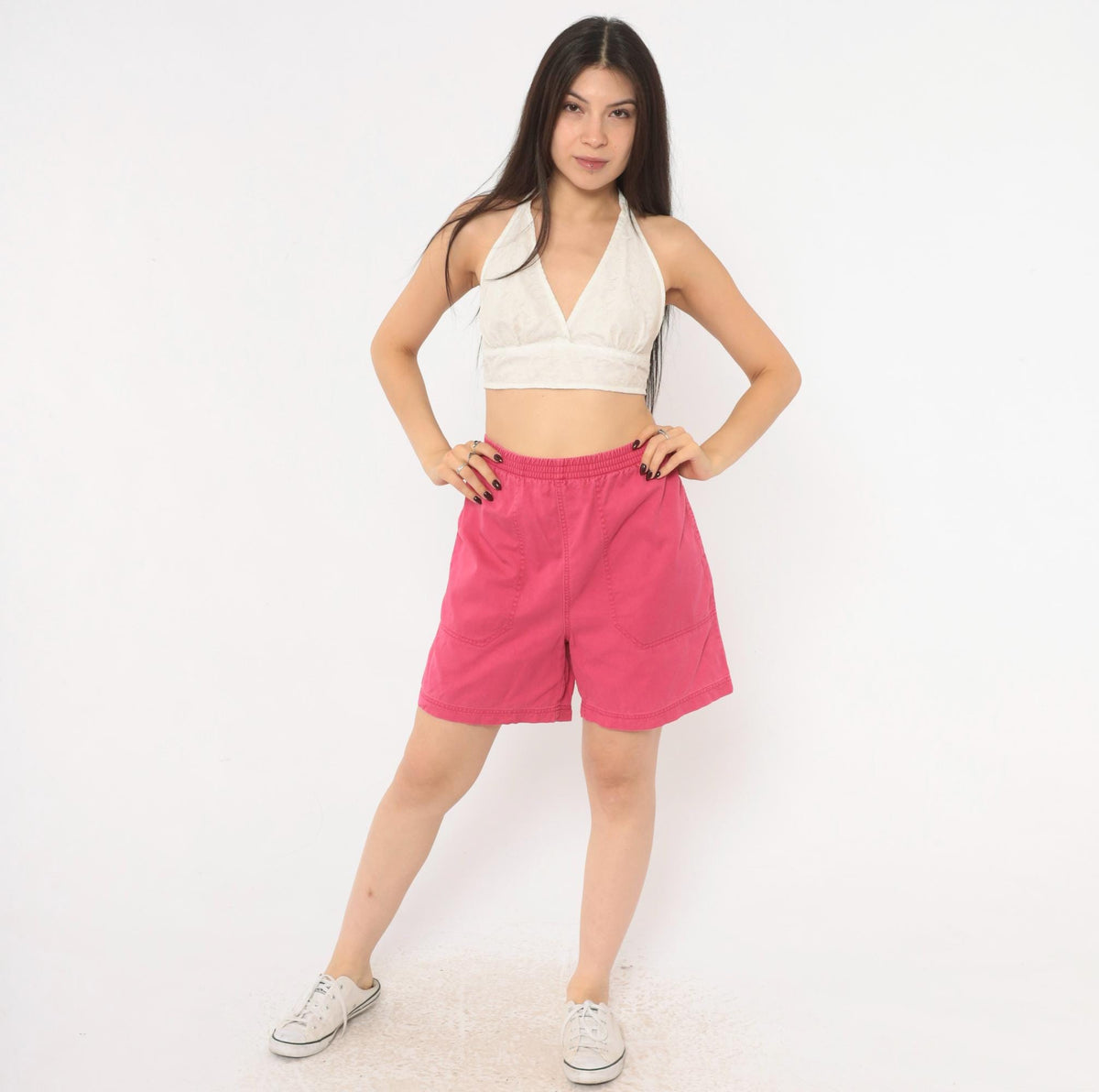 90s Eddie Bauer Pink Cotton Shorts High Waist Elastic Medium M