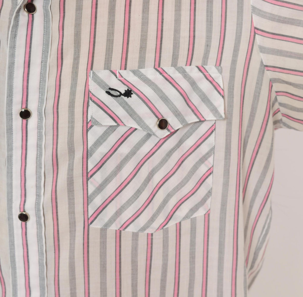 90s Silver Spur Western Snap Shirt Striped Pink Grey White Cotton Medium